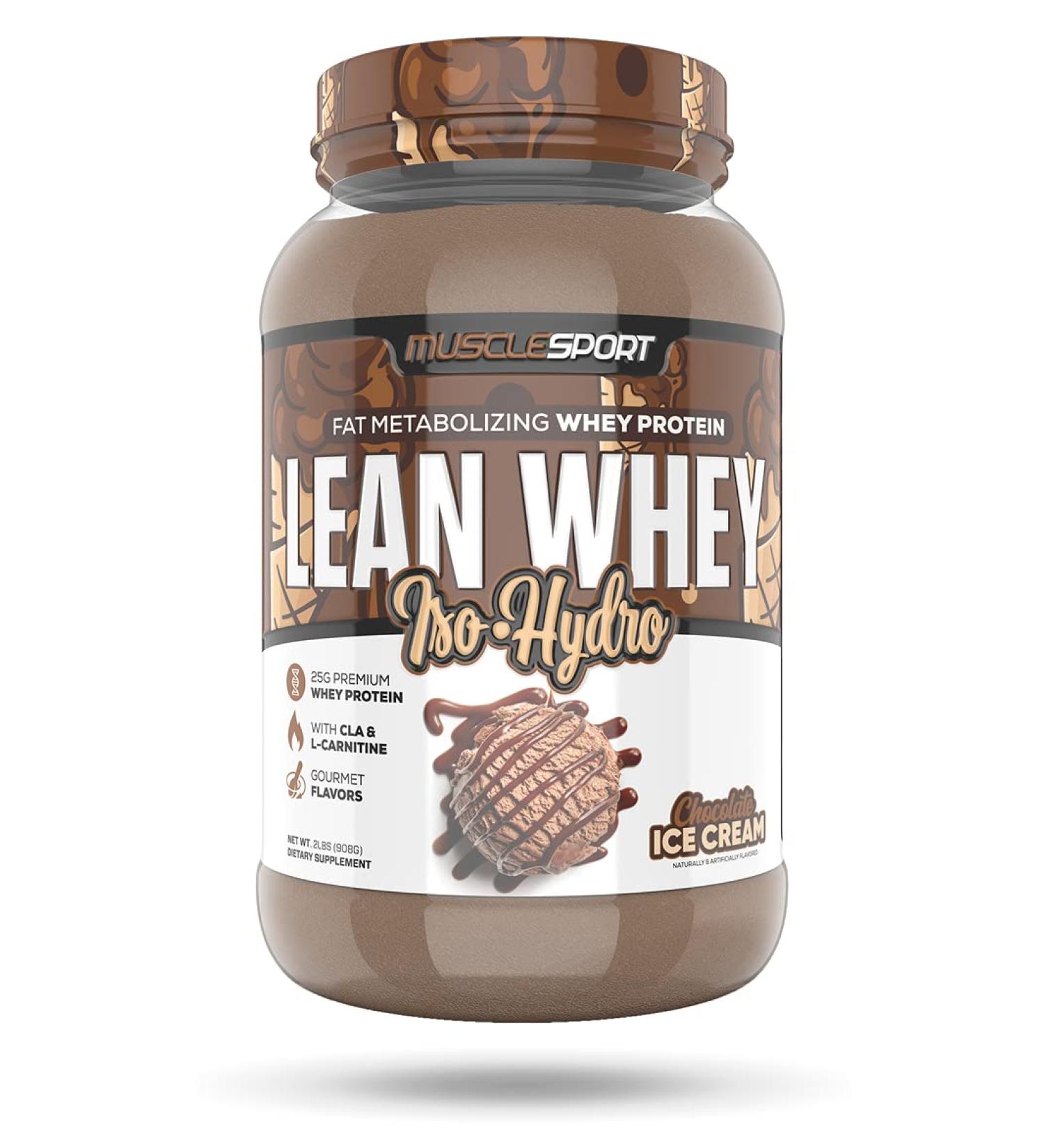 MuscleSport Lean Whey Revolution Protein Powder - 25g Whey Protein Isolate - Low Calorie, Low Carb, Low Fat - Delicious Chocolate Ice Cream Flavor - 2lb (Pack of 1) - Buy Online on GoSupps.com
