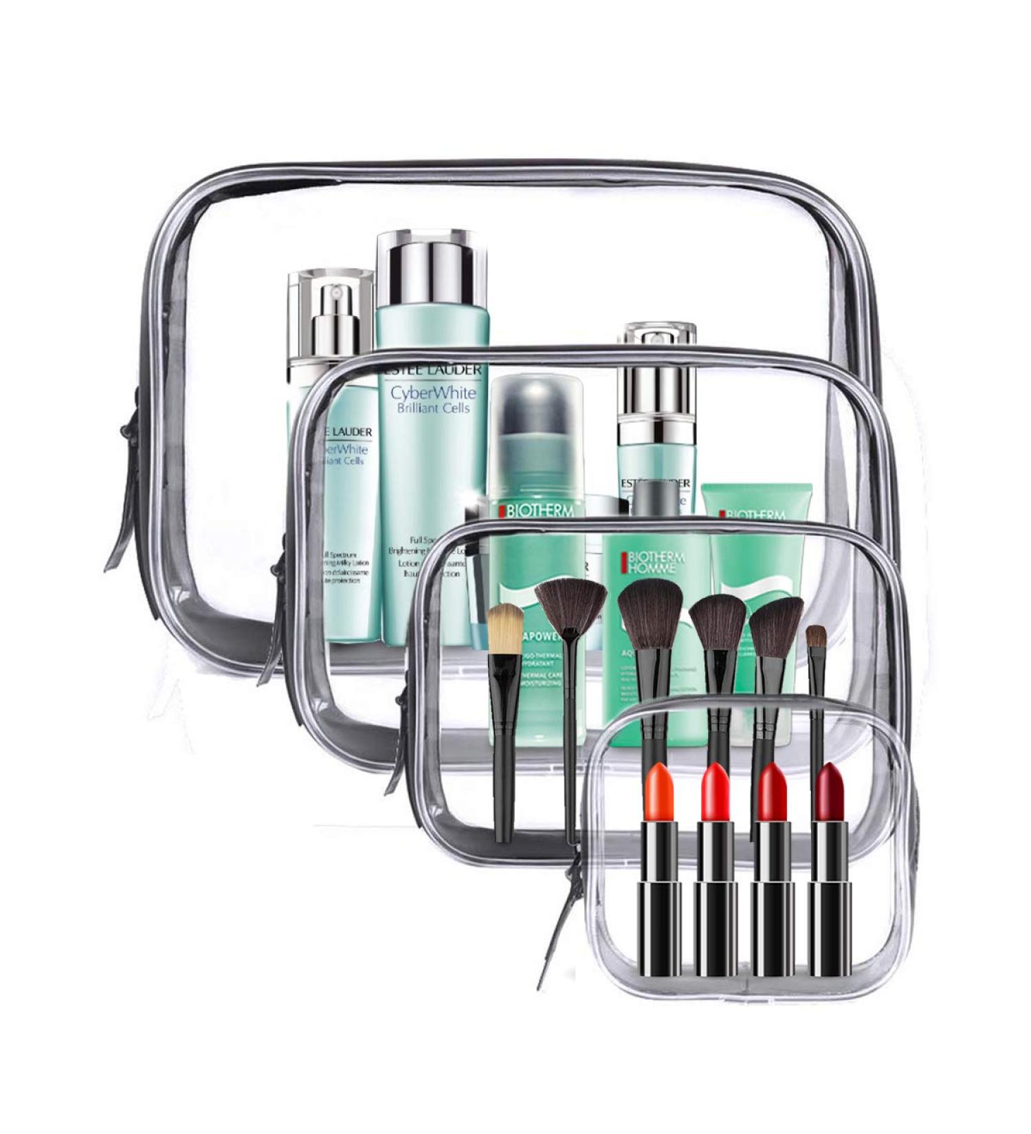 Meowoo Clear Cosmetic Bag Set - Waterproof PVC Toiletry Pouch for Travel & Bathroom Organizing (4 Pcs, Transparent) - Buy Online on GoSupps.com