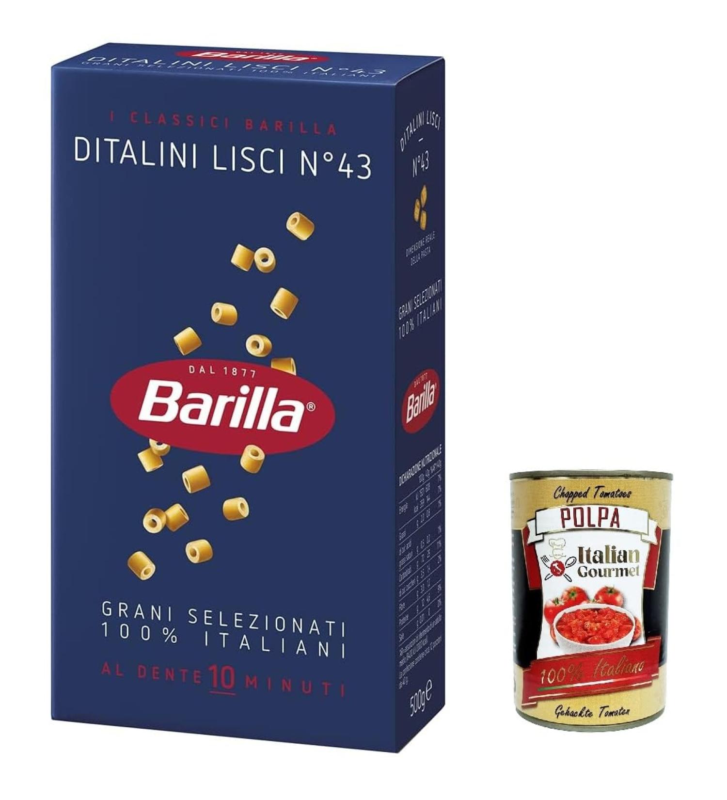  Italian Gourmet E.R. Pack of 5 Barilla Ditalini Lisci pasta no. 43 500g + Italian gourmet polpa 400g - Buy Online on GoSupps.com