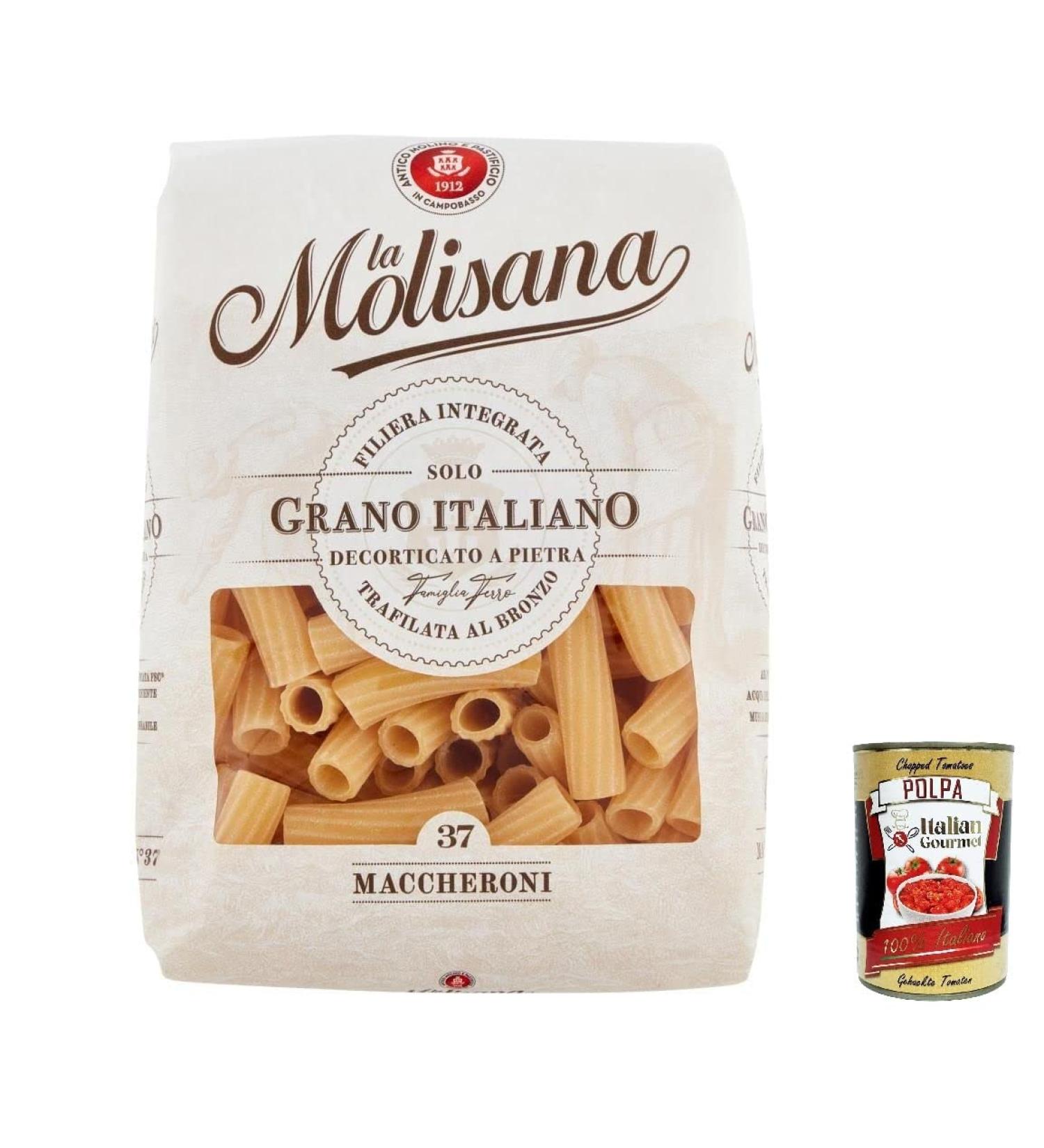  Italian Gourmet E.R. La Molisana Maccheroni No. 37 Slow-Made Pasta Hard Wheat Semolina 500g + Pulp Italian Gourmet Pulp 400g - Buy Online on GoSupps.com