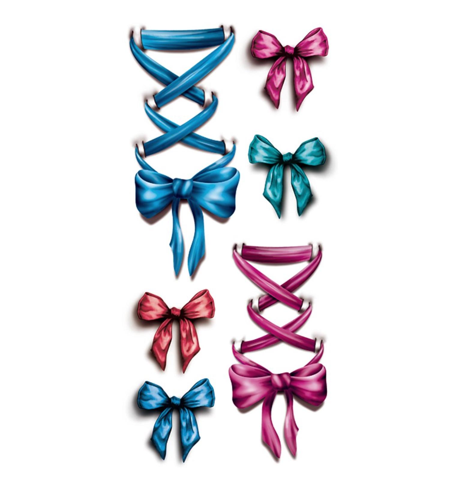 TAFLY Temporary Tattooing 3D Legs Pink Ribbon Bow Fake Tattoo Waterproof Sticker 5 Sheets
