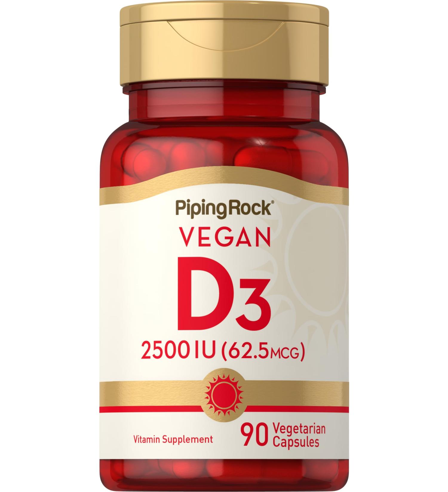 Piping Rock Vitamin D3 | 2500 iu | 90 Capsules | Vitamin D Supplement | Vegan Vegetarian Non-GMO Gluten Free