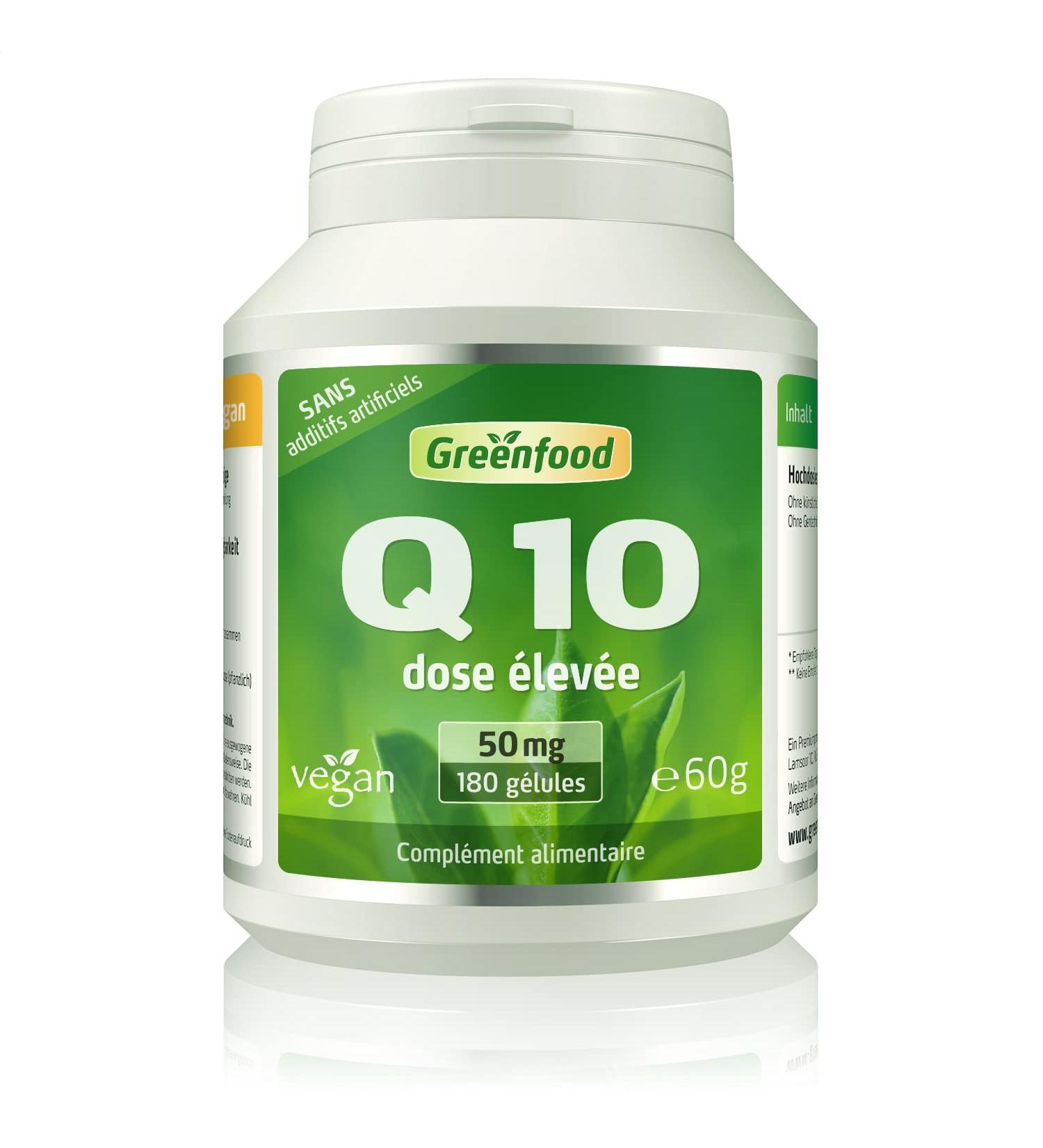Greenfood Coenzyme Q10 50 mg dose lev e 180 g lules vegan. Sans additifs artificiels Sans g nie g n tique. - Buy Online on GoSupps.com