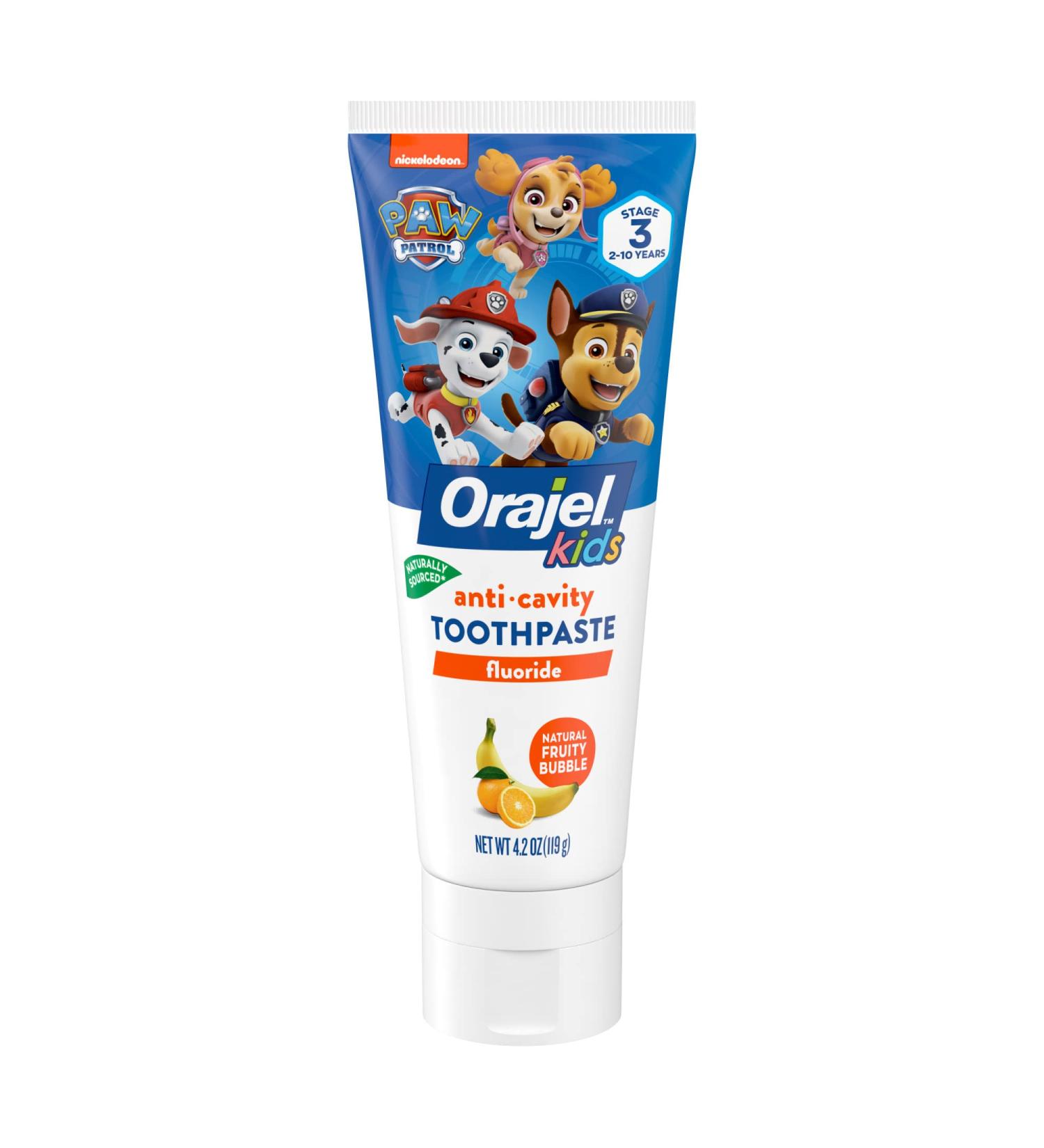 Orajel Kids Paw Patrol Anti-Cavity Fluoride Toothpaste - Natural Fruity Bubble Flavor - 4.2oz Tube - Buy Online on GoSupps.com