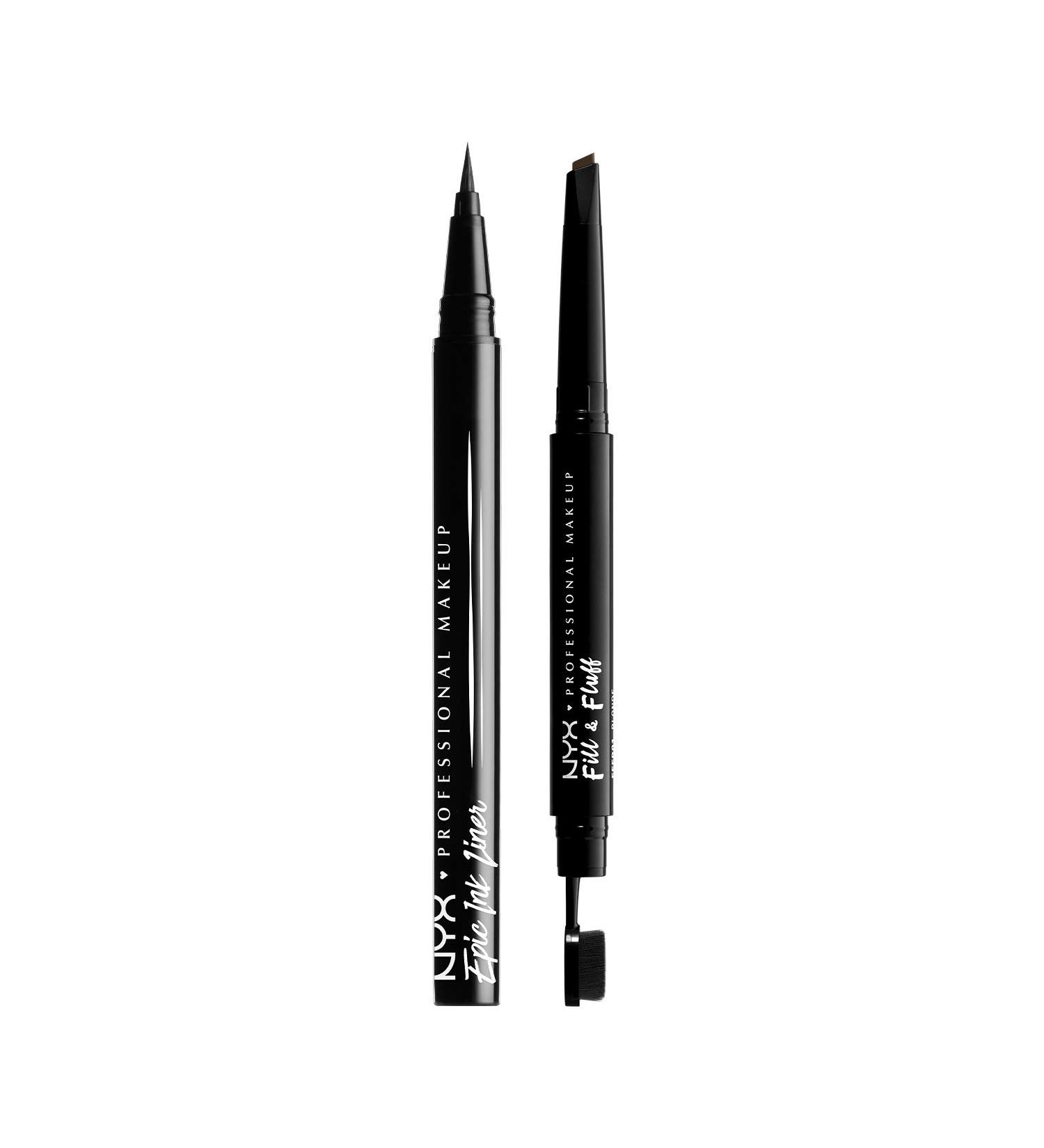 NYX Professional Makeup Epic Ink Liner & Fill & Fluff Eyebrow Pencil - Waterproof Liquid Eyeliner in Black & Espresso Pomade - International Shipping Available - Buy Online on GoSupps.com