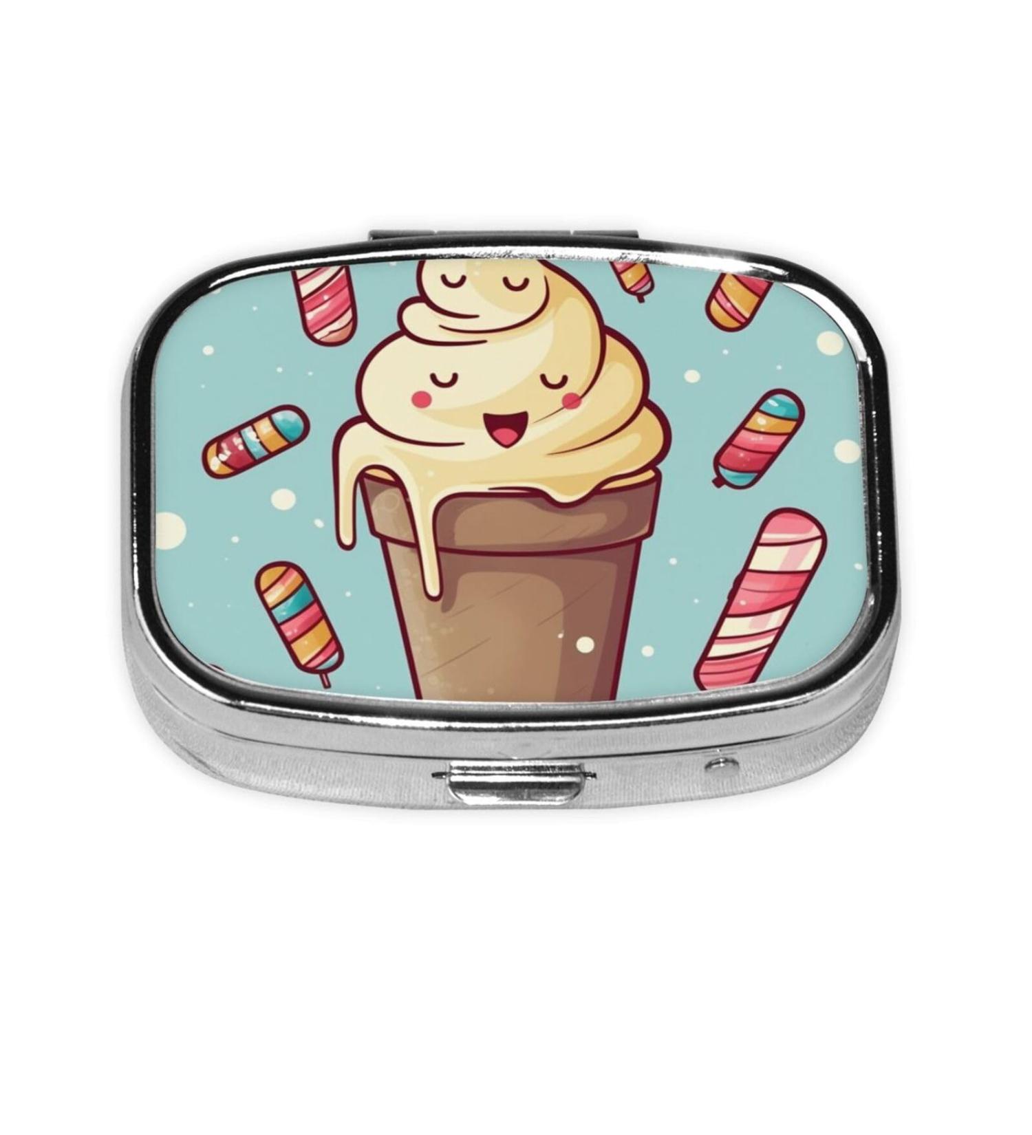 Ice Cream Printed Square Pill Box - Portable Travel Medicine Organizer | Shop Internationally - Buy Online on GoSupps.com