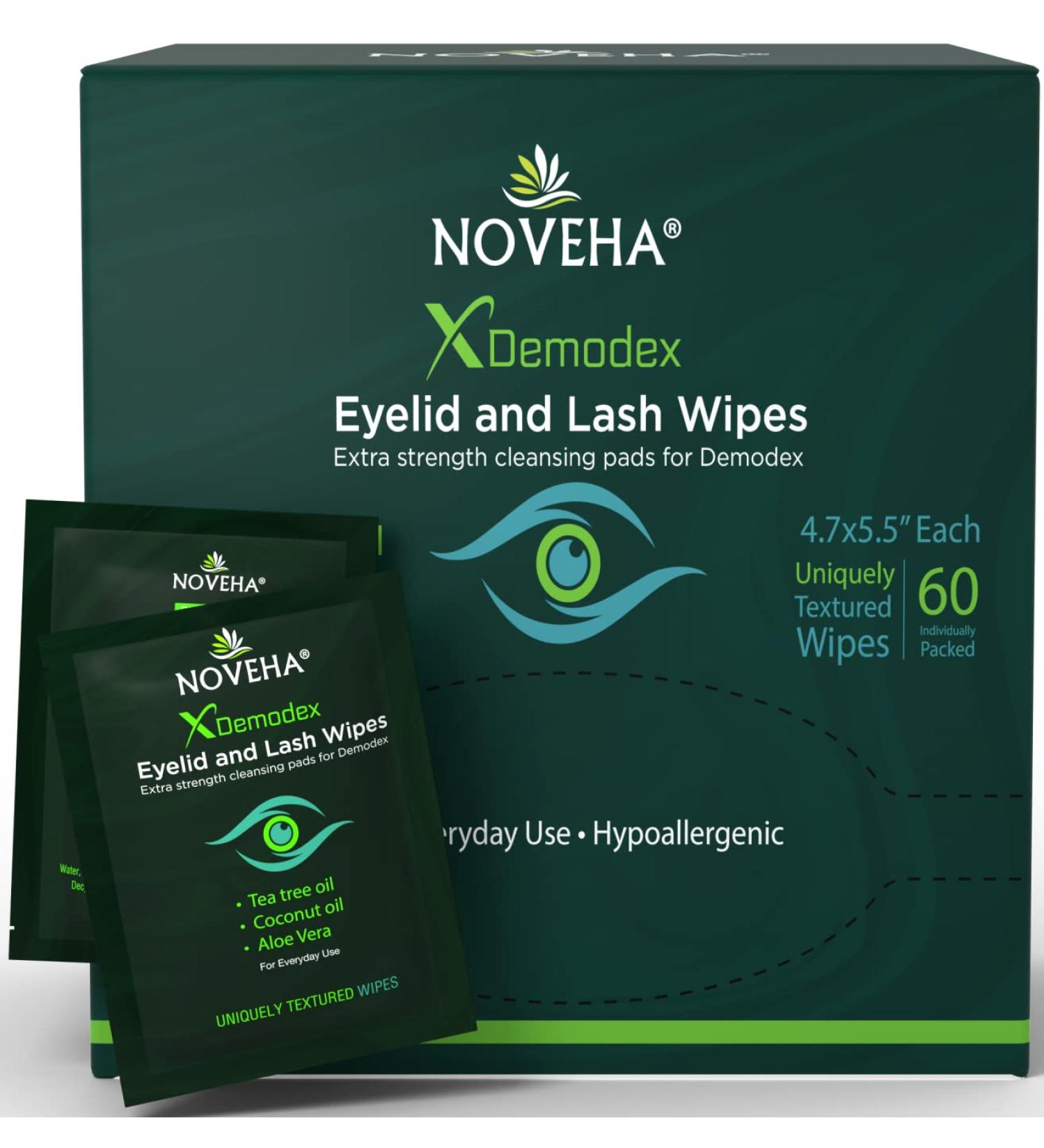 NOVEHA Demodex Eyelid & Lash Wipes - Box of 60 Individually Wrapped | Extra Strength Cleansing for Itchy & Irritated Eyes | Naturally Remove Debris - Buy Online on GoSupps.com