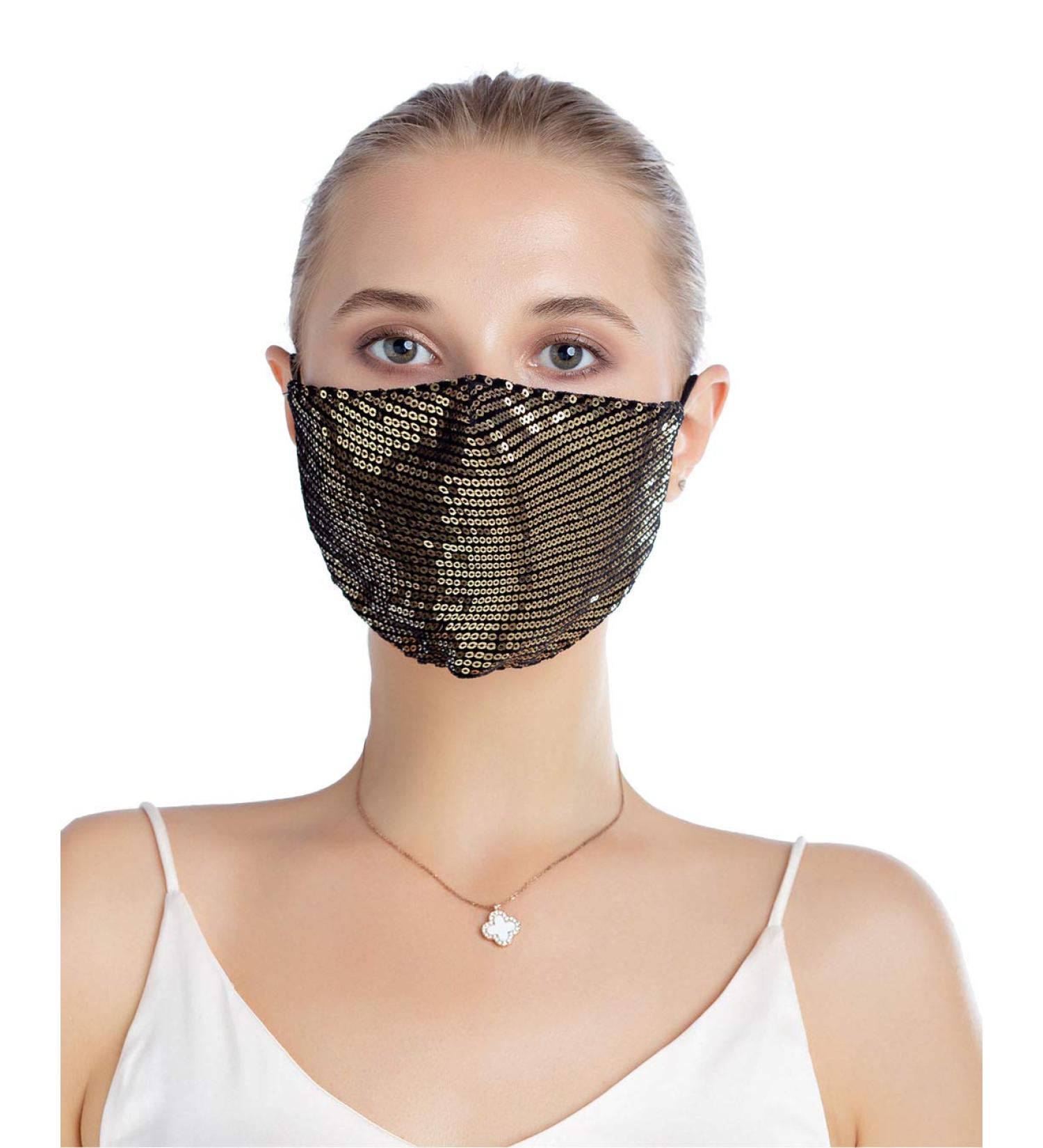 Yimidear Adult Bling Mouth Protection Mask - Reusable Washable Dust Mask with 2 Active Coal Filters for Running & Cycling - Gold Sequin Design - Buy Online on GoSupps.com