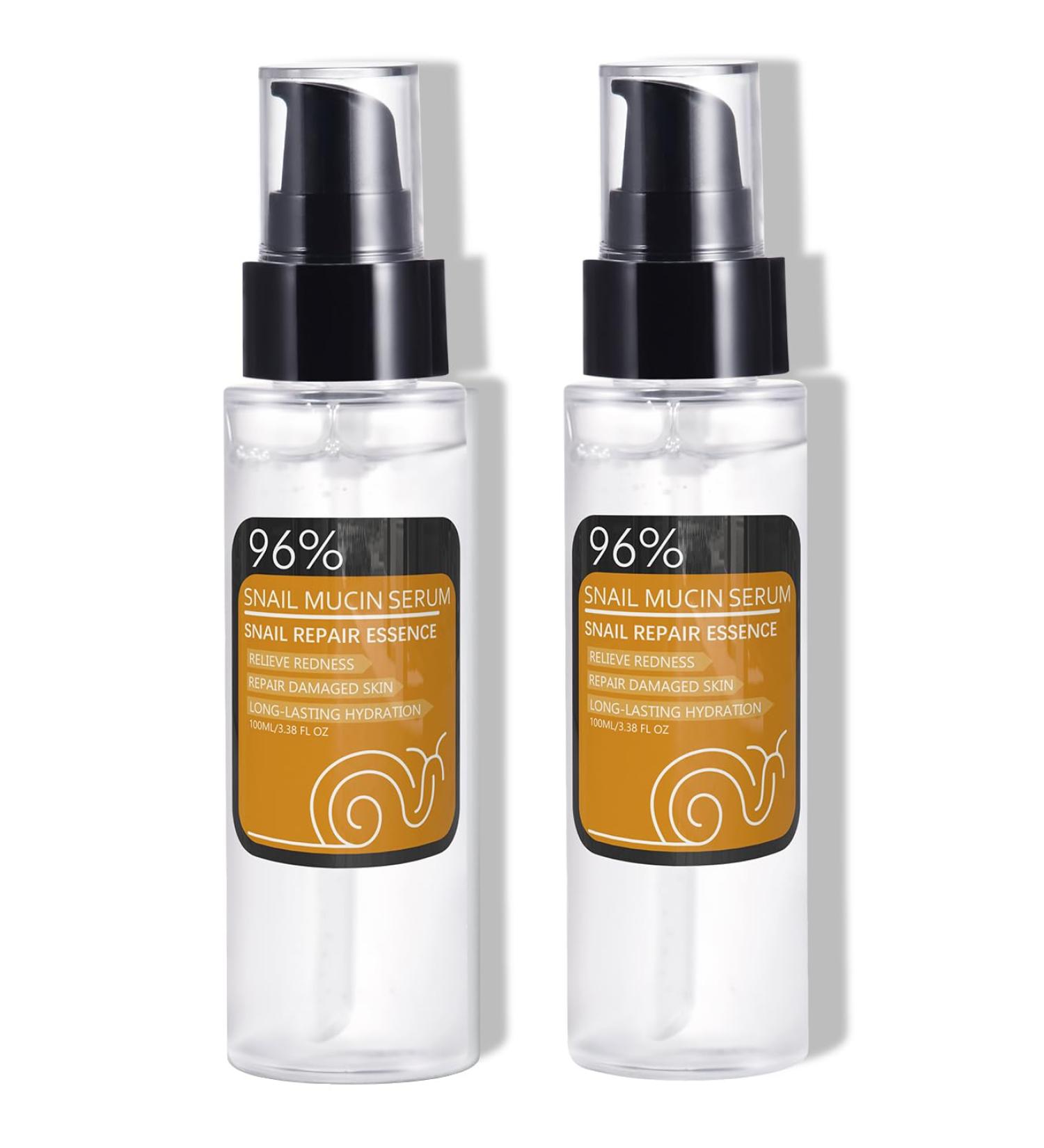 Snail Mucin Serum - 96% Power Repairing Essence | 2Pcs Hydrating Serum for Dull & Damaged Skin - Advanced Snail Secretion Filtrate - Buy Online on GoSupps.com