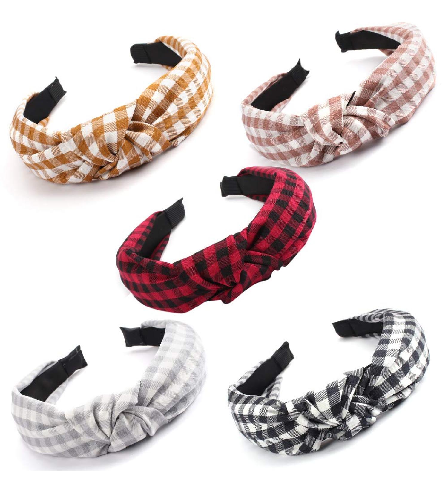 VELSCRUN 5 Pcs Plaid Headbands for Women - Wide Knot Top Vintage Hair Accessories in 5 Colors - Buy Online on GoSupps.com