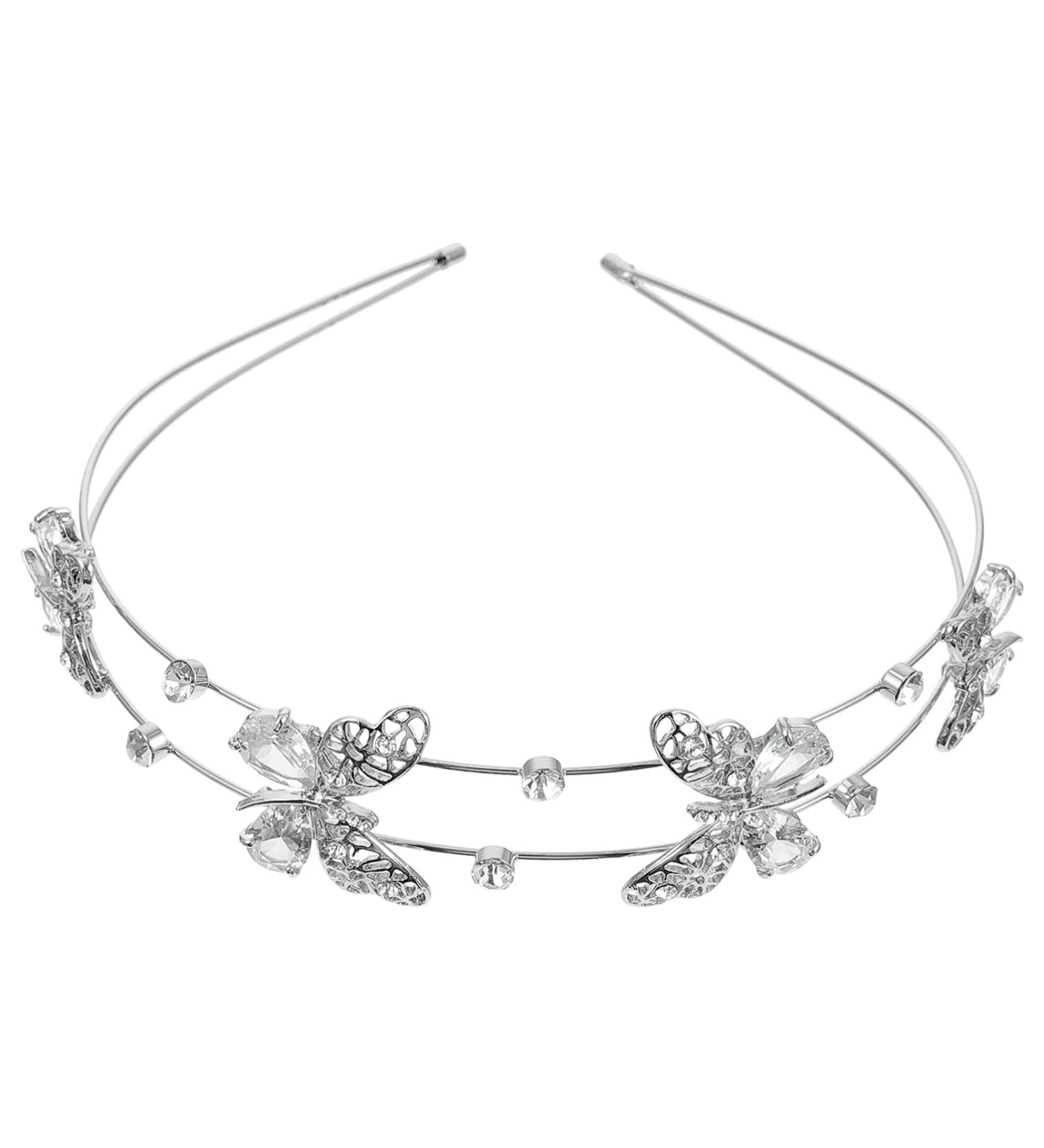 FRCOLOR Butterfly Headband Double Layer Hairband Shiny Bride Headdress Crystal Hair Hoop Wedding Hair Jewelry for Bride Girls Women Silver - Buy Online on GoSupps.com