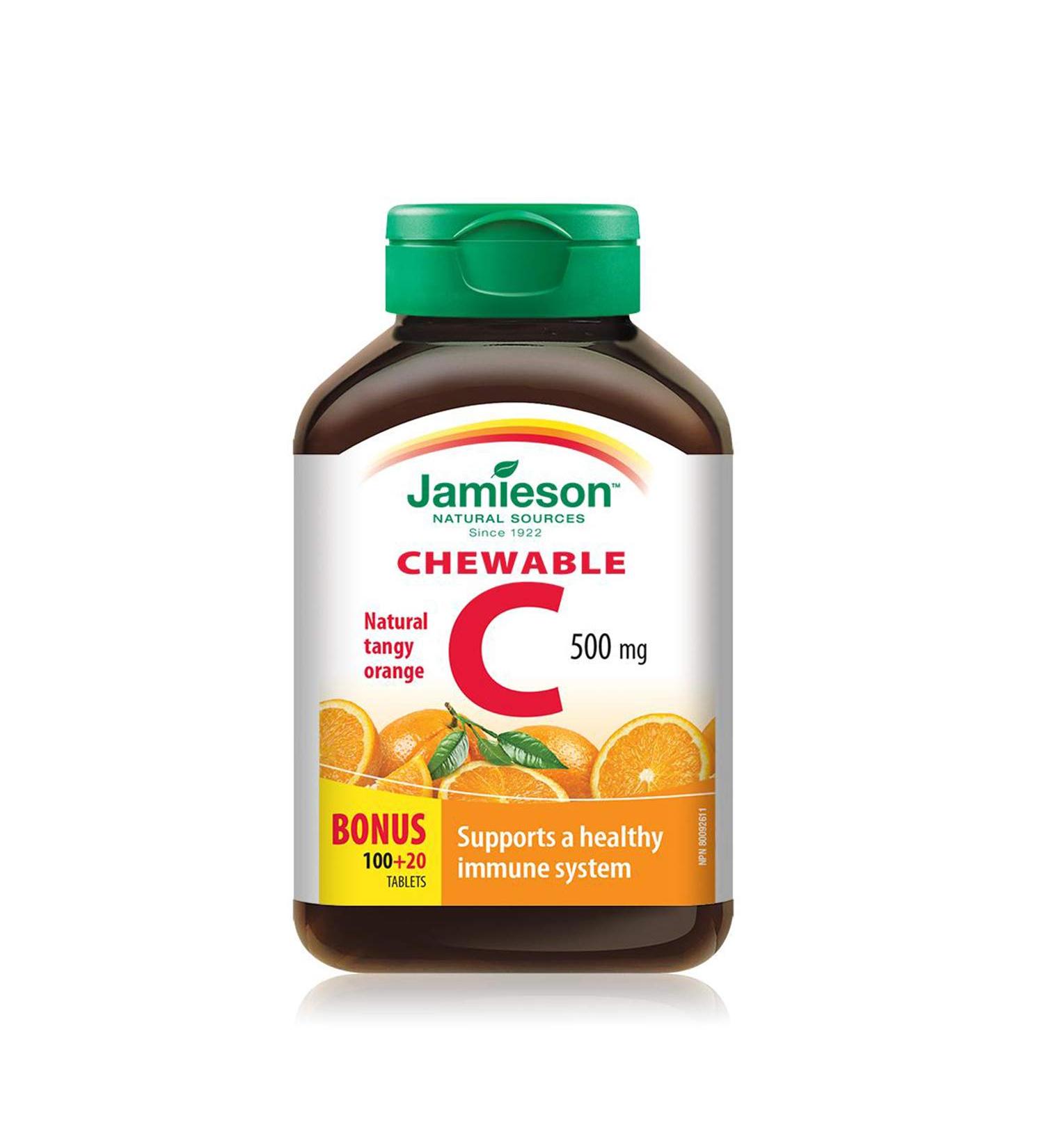 Jamieson Vitamin C Chewable 500 mg - Tangy Orange 120 tabs Bonus - Buy Online on GoSupps.com