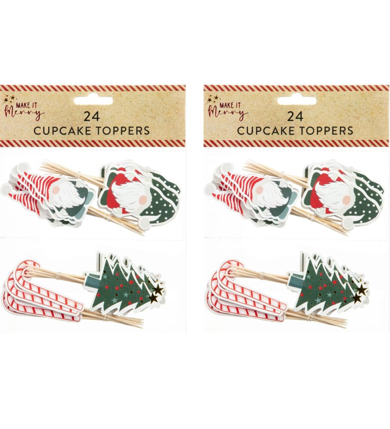 Christmas Cupcake Toppers 24pk - Gonk - Decorate Your Festive Cupcakes - Decoration For Winter Christmas Cake - Birthday Party Cake Decorations - Party Supplies Christmas Cake Toppers