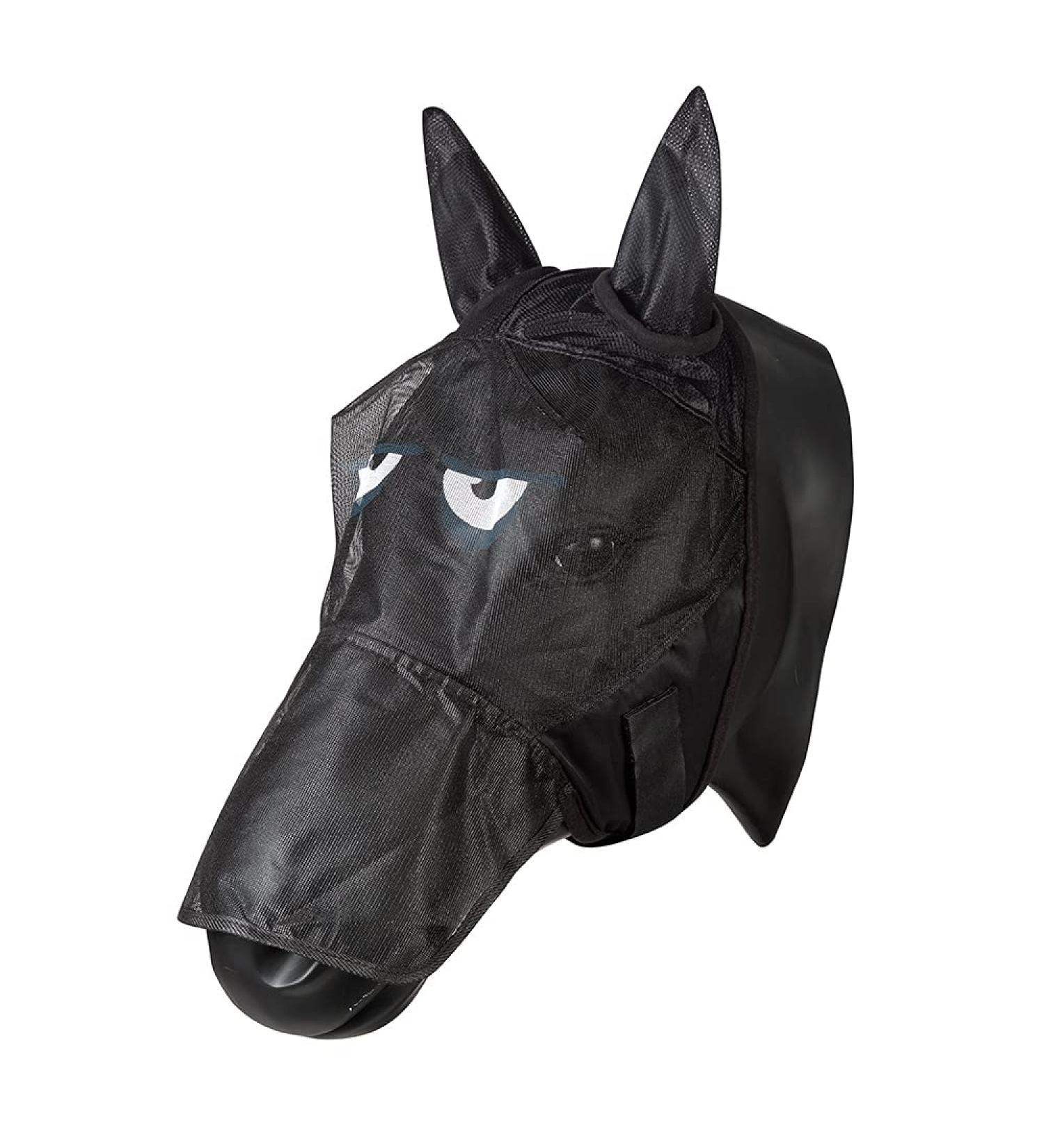 PFIFF 101013 Fly Mask for Horses | Black-Grey Face Mask with Motif | Fly Protection for Cob & Thoroughbred - Buy Online on GoSupps.com