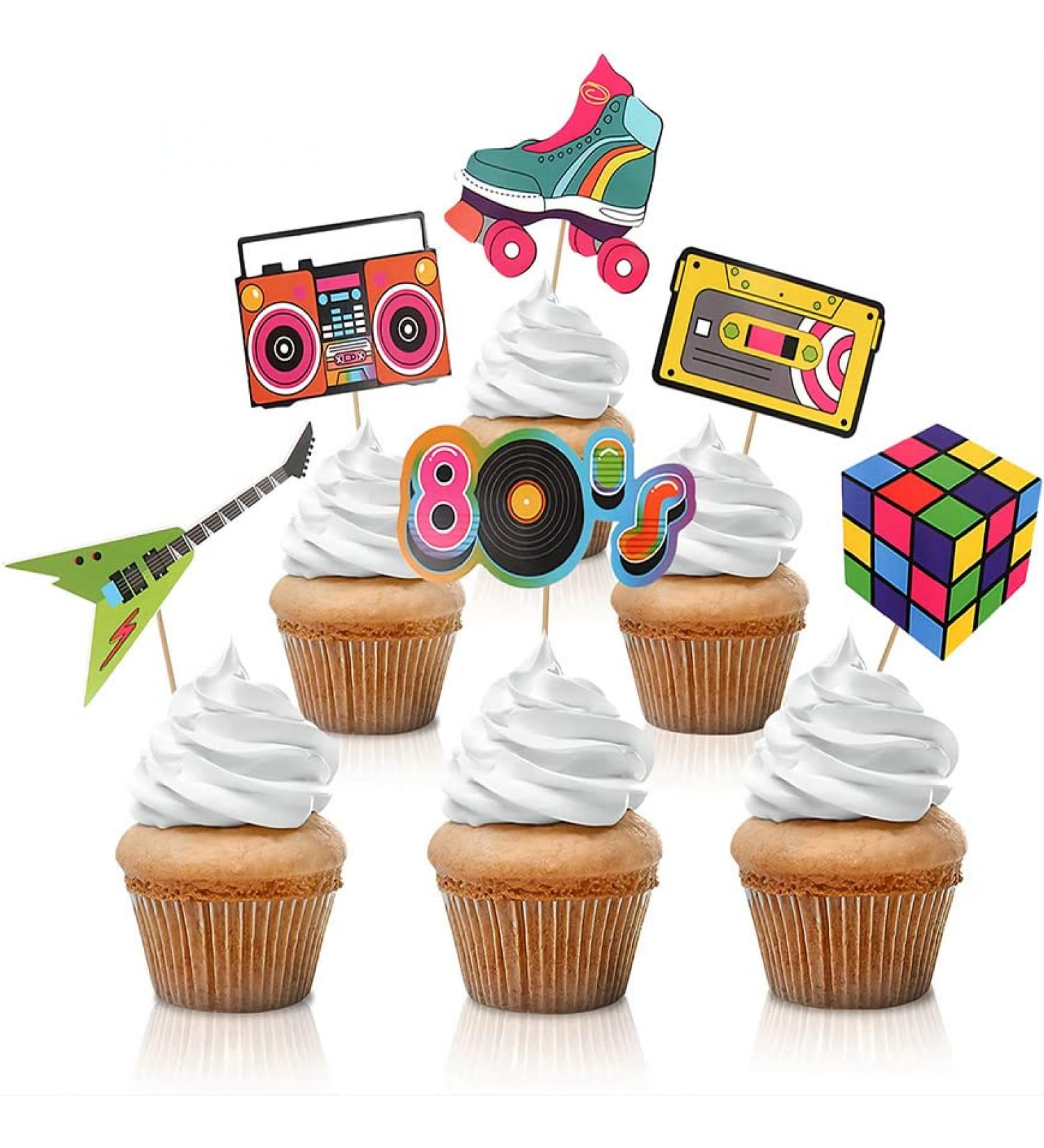 Dusenly 24pcs 80's Cupcake Toppers Retro 1980s Party 80's Decade Throwback Party Cake Toppers Favors Cupcake Picks Decorations - Buy Online on GoSupps.com