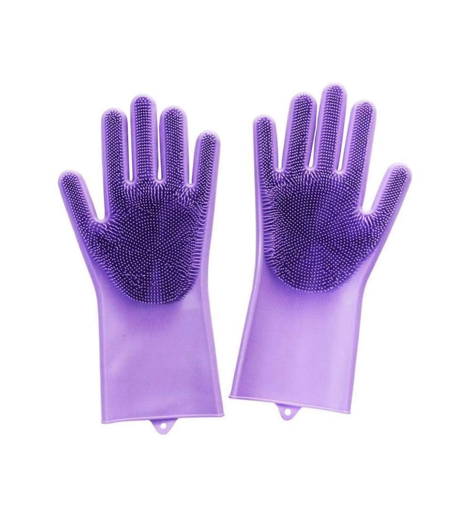 Silicone Dishwashing Gloves Reusable Wash Scrubber Cleaning Tool Magic Gloves for Washing Car Household Kitchen Accessories Purple - Buy Online on GoSupps.com