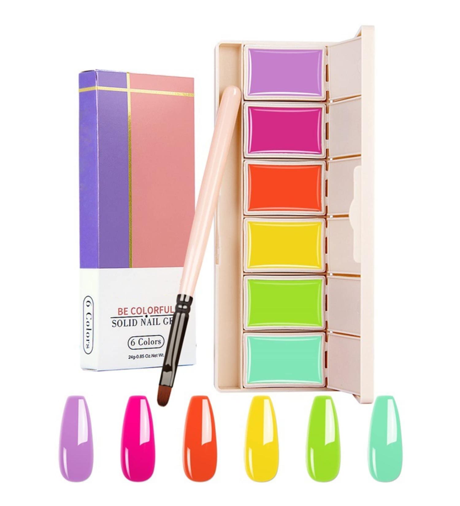 RoseFlower Solid Gel Nail Polish Palette 6 Colors Pudding Gel Nail Polish Palette with Nail Brush Green Solid Gel Polish UV Manicure Nail Art Kit Soak Off Portable Gift for Mom/Girls/Friend DIY Home #4 - Buy Online on GoSupps.com