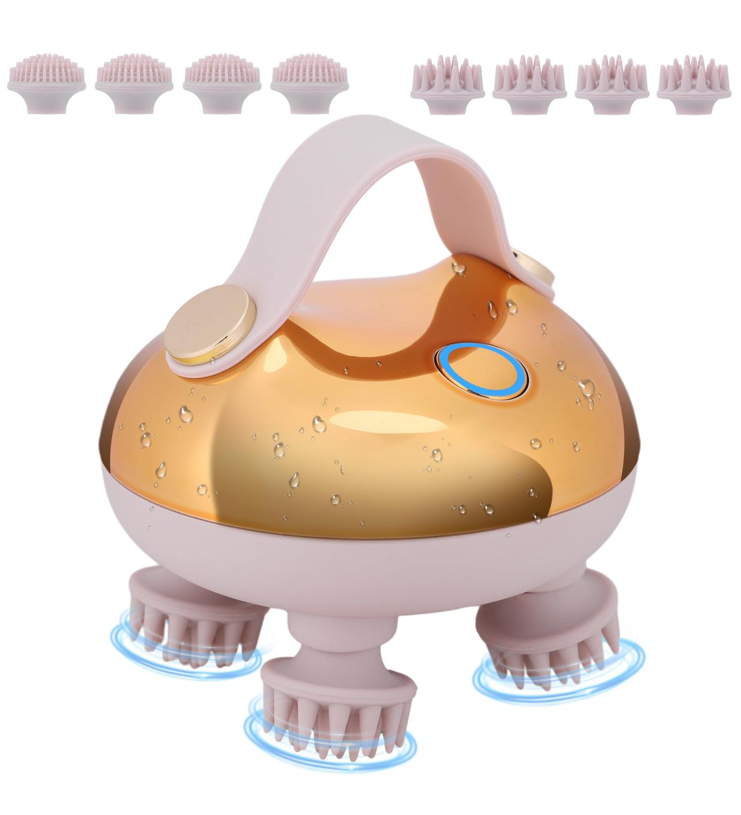 Feelsploh Electrical Scalp Massager - 8 Silicone Heads Infrared Hair Stimulator IPX7 Waterproof | Boost Hair Growth & Relaxation (Gold) - Buy Online on GoSupps.com