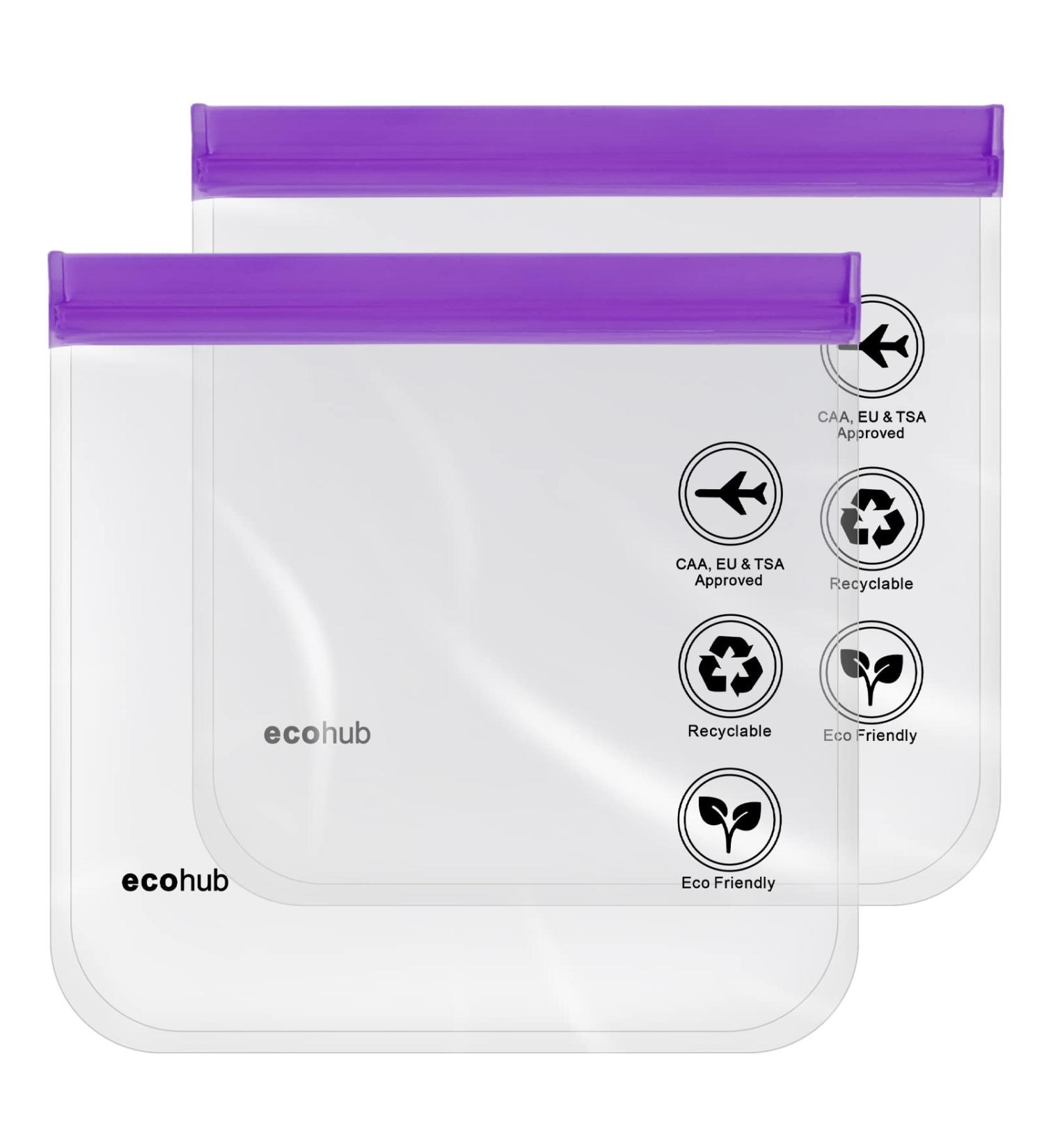 ECOHUB Airport Security Liquids Bags - 2 TSA Approved Purple EVA Clear Travel Toiletry Bags - Buy Online on GoSupps.com