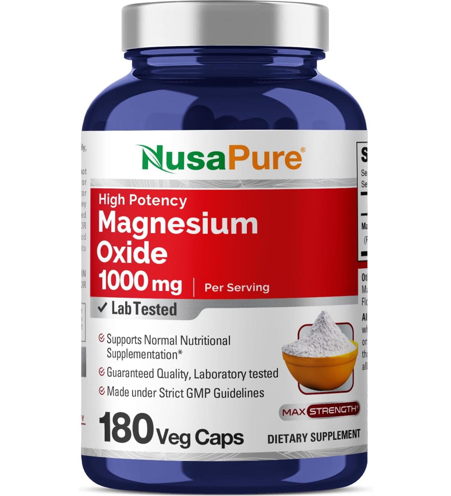Pure Magnesium Oxide 1000mg | 180 Veggie Caps | Non-GMO & Gluten Free - Buy Online on GoSupps.com