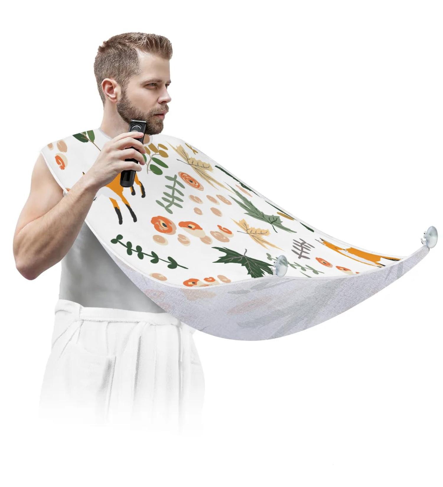 Beard Bib Apron for Men - Non-Stick Waterproof Hair Catcher Cape with Cute Foxes Pattern - Perfect for Easy Grooming & Trimming - Buy Online on GoSupps.com