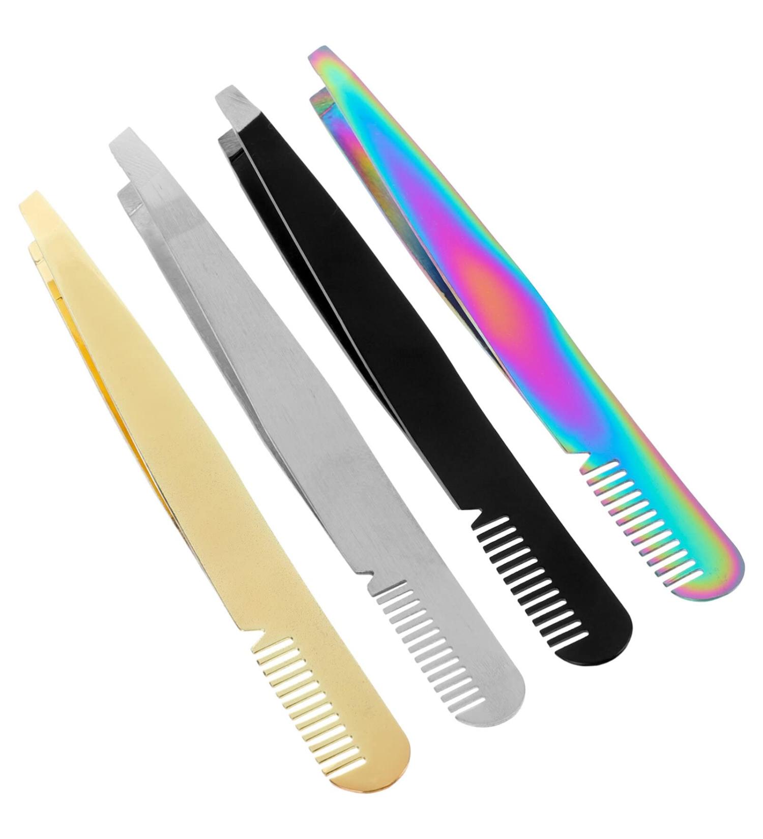 Beaupretty Eyebrow Tweezers Slanted Eyebrow Tweezers with Comb Stainless Steel Slanted Tip Tweezers Precision Tweezers Set - Buy Online on GoSupps.com