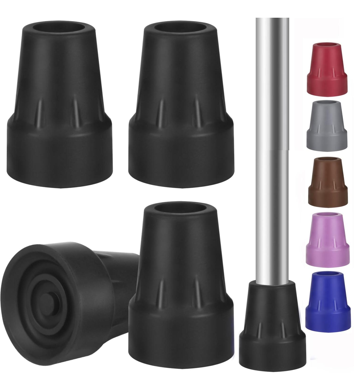 Heavy Duty Replacement Rubber Crutch Tips - 4 PCS Black Non-Slip All Terrain Caps for Canes/Walkers - Buy Online on GoSupps.com