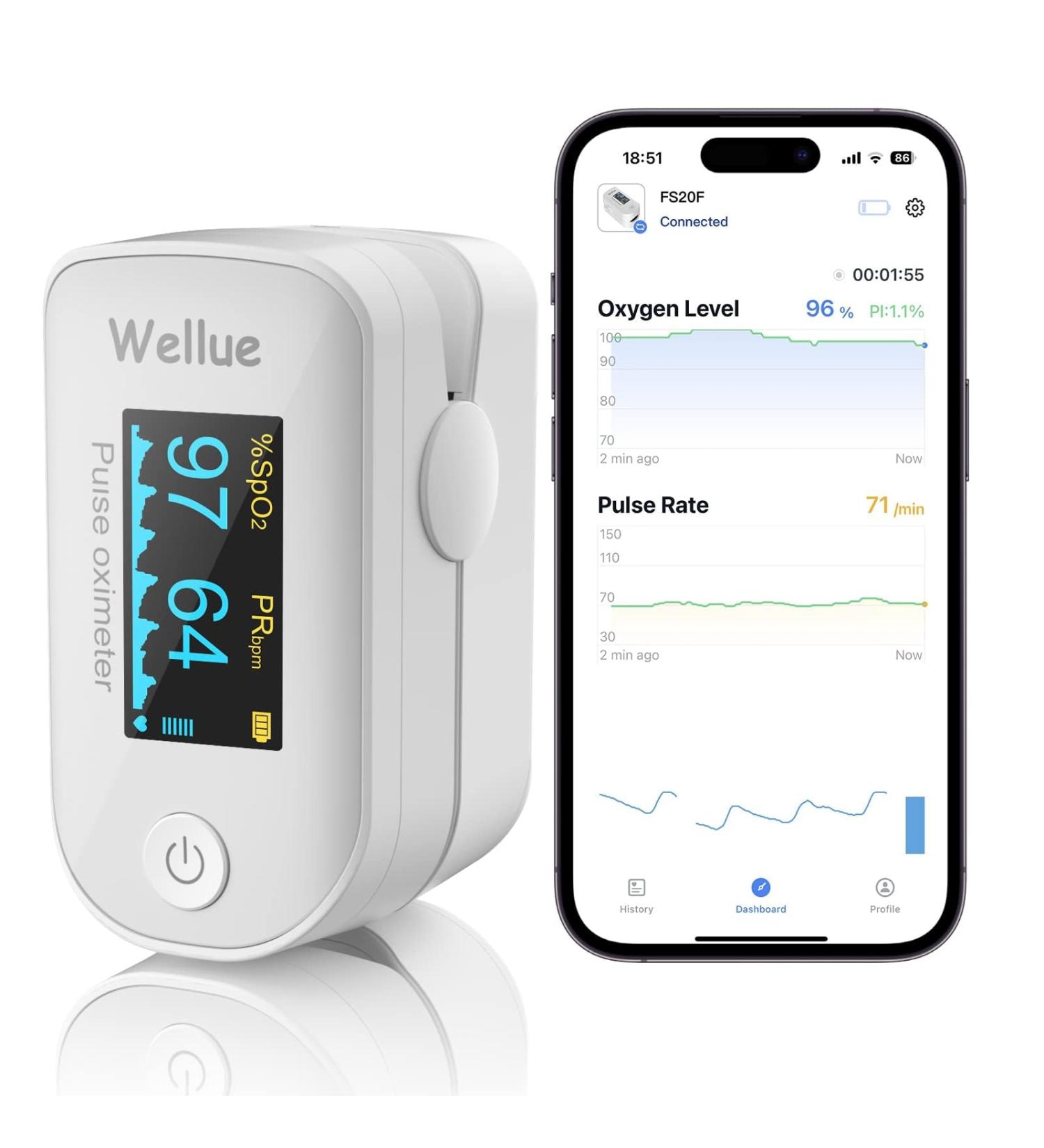 ViATOM Blaco Bluetooth Pulse Oximeter with Report Saturometer Finger Oximeter Heart Rate Monitor with LED Display with Batt - Buy Online on GoSupps.com