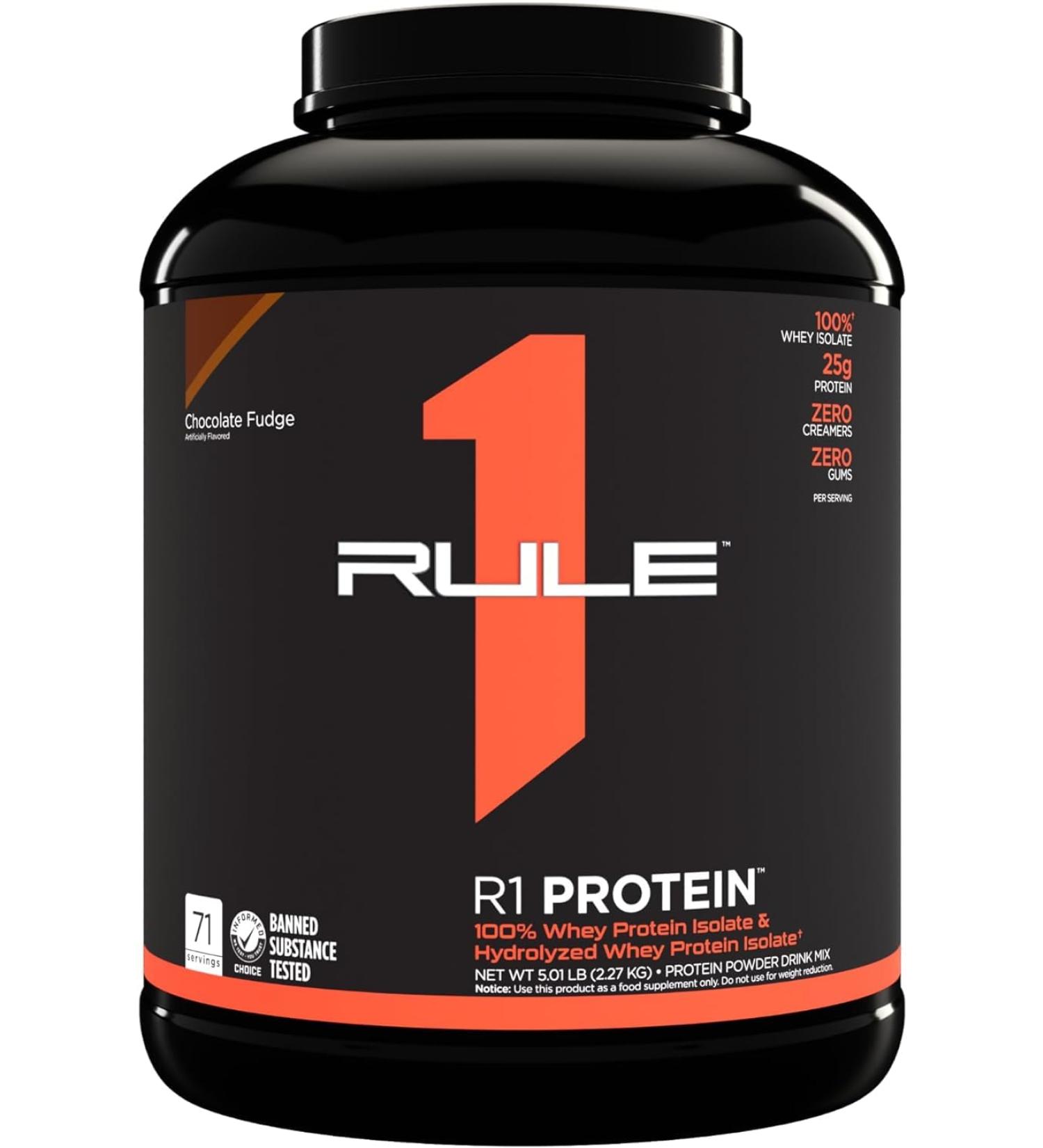 Rule 1 Protein | Super-Pure 100% Whey Isolate & Fast-Acting Whey Hydrolysate | 25 Grams Protein 4 Grams Glutamine & 6 Grams BCAAs Per Serving (5LB Chocolate Fudge) Chocolate Fudge 5LB - Buy Online on GoSupps.com