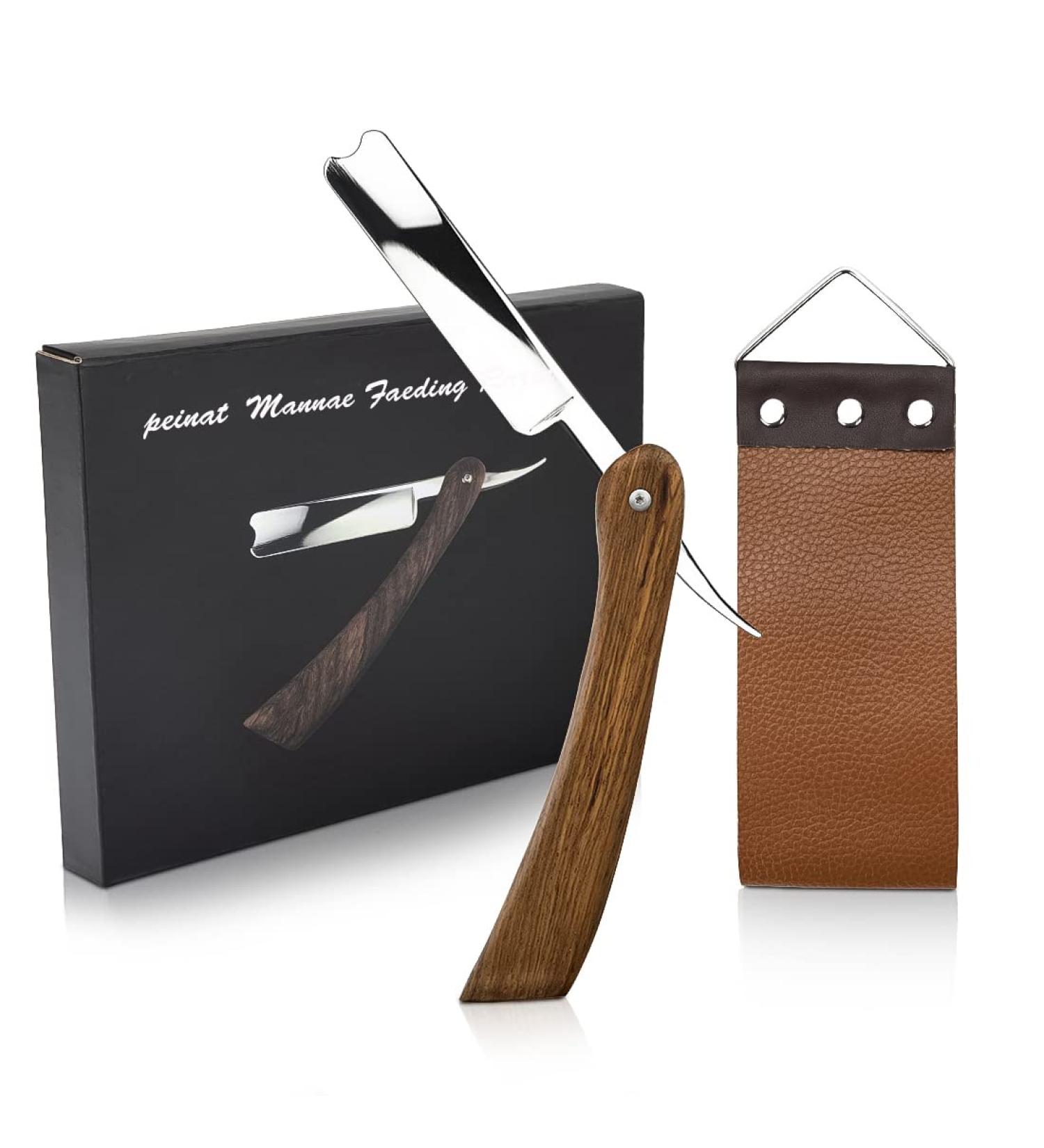 Pagnate Razor Set | High-Quality Stainless Steel Barber Beard Knife & Razor with Pear Wood Handle | Vintage Gift for Father's Day - Buy Online on GoSupps.com