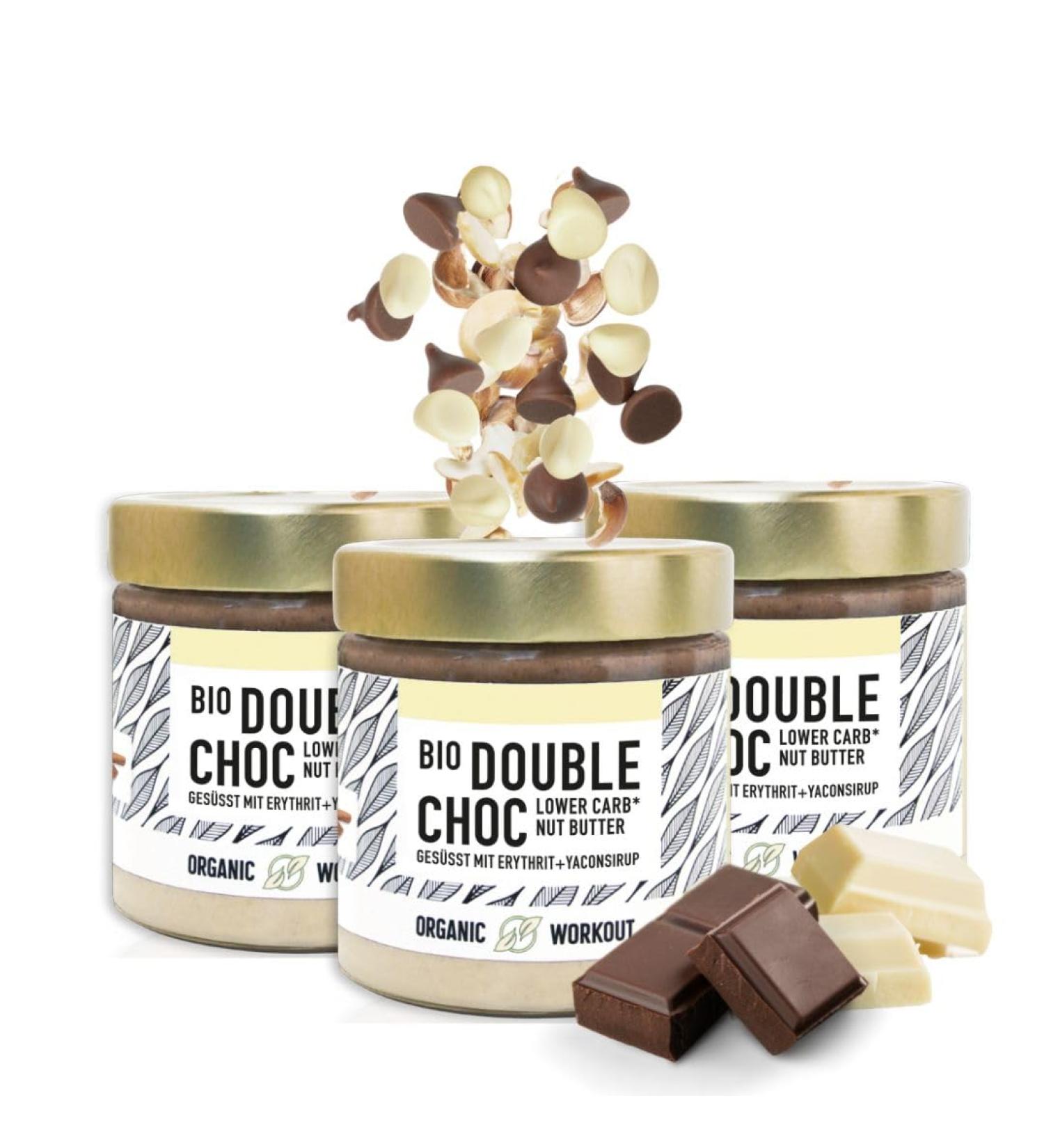 Organic Double-Choc Nussmus | Vegan Nut Nougat Cream | Cashew Hazelnut | Low-Carb | No Added Sugar | Erythritol Sweetened | 3x190g | Perfect for Workouts - Buy Online on GoSupps.com