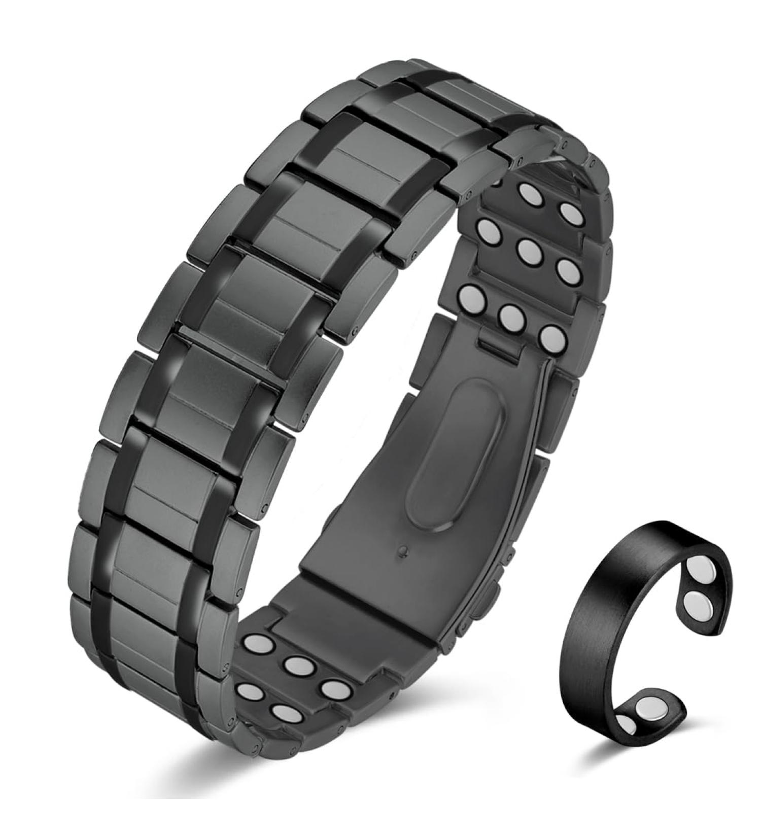 Vicmag Magnetic Bracelet for Men - Three Rows Titanium Steel Magnetic Therapy Bracelet with Adjustable Folding Clasp (Gray) - Buy Online on GoSupps.com
