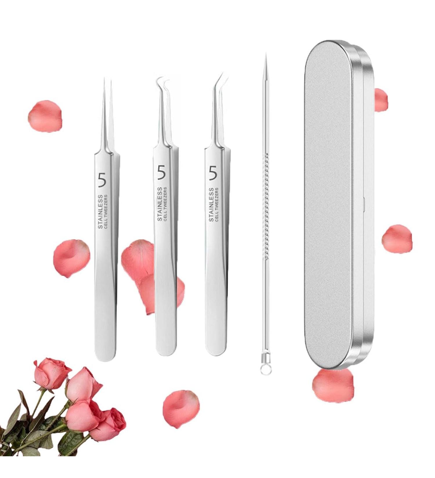 Usiveinborn Blackhead Remover Usiveinborn Usiveinborn Tweezers Usiveinborn Stainless Stainless Steel Facial Blackhead Remover Tweezers with Iron box (4 Pcs) - Buy Online on GoSupps.com