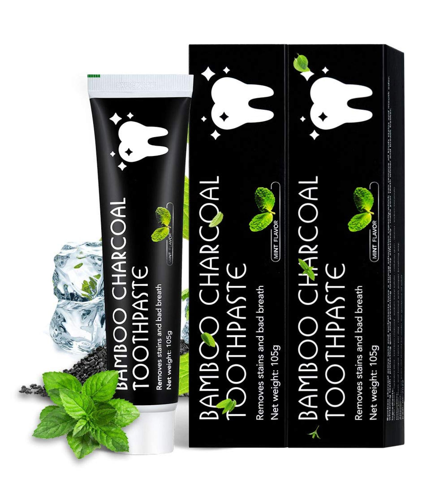 2 Pack Activated Carbon Toothpaste - Fluoride-Free Teeth Whitening & Bleaching - Bamboo Coal for White Teeth - 105g - Buy Online on GoSupps.com