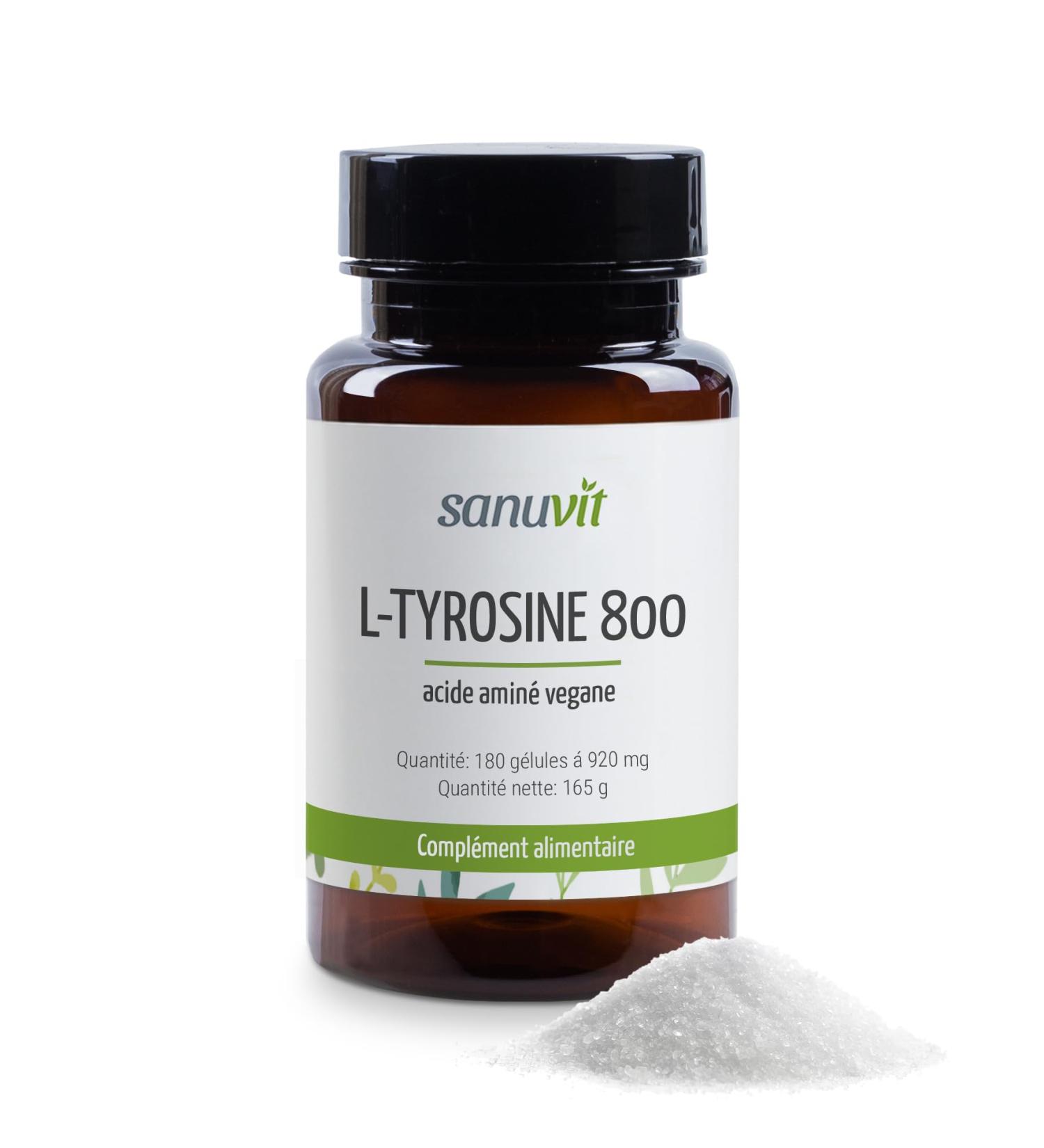 Sanuvit - L-Tyrosine 800 mg per capsule | 180 capsules | High dose | Amino acid | High bioavailability and tolerance | Vegan | Made in Austria - Buy Online on GoSupps.com