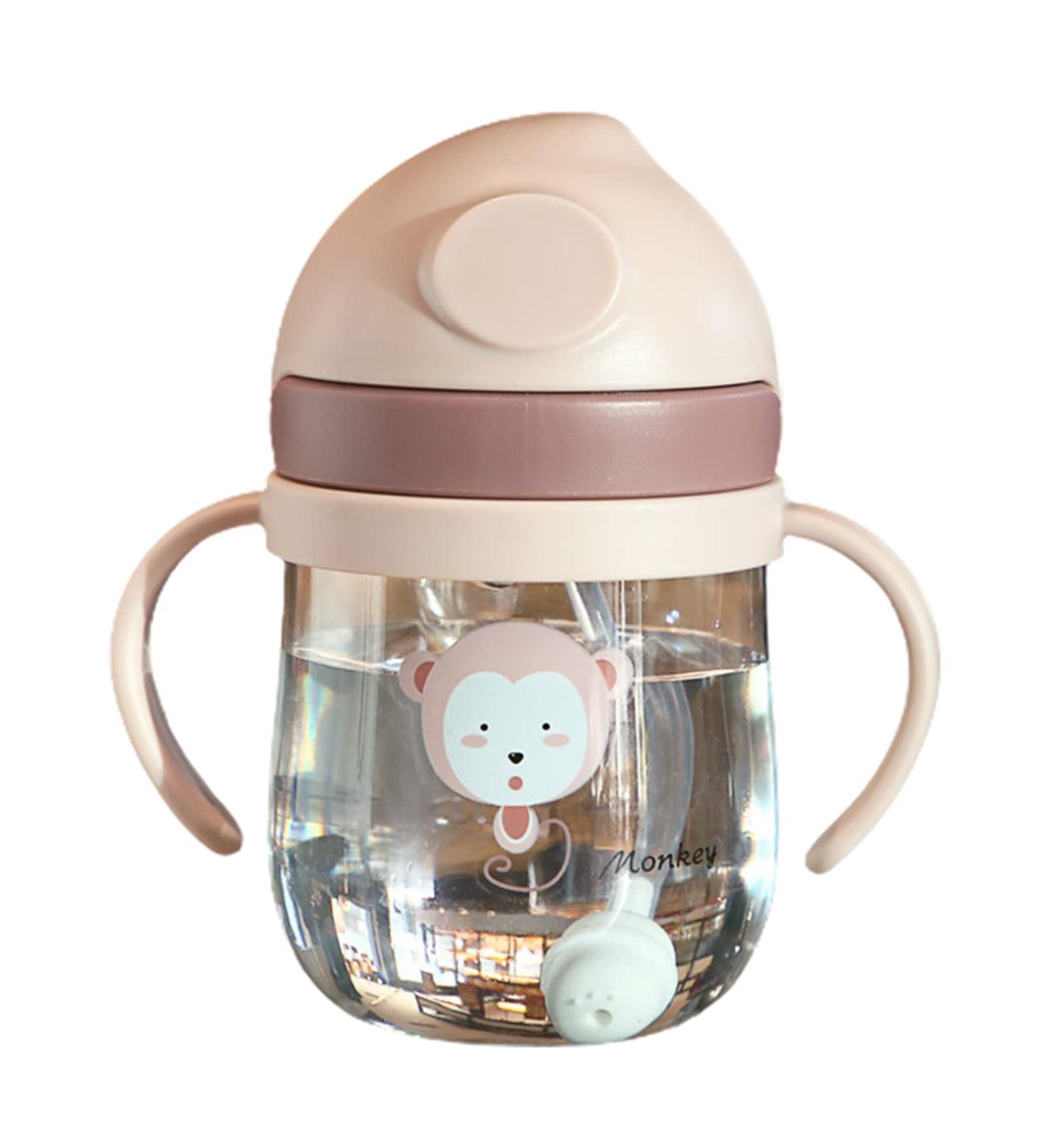 Bigougem 8.45oz Baby Bottle with Straw - Ergonomic Handle, Leak-proof, Drop Resistant, Light Pink - Buy Online on GoSupps.com