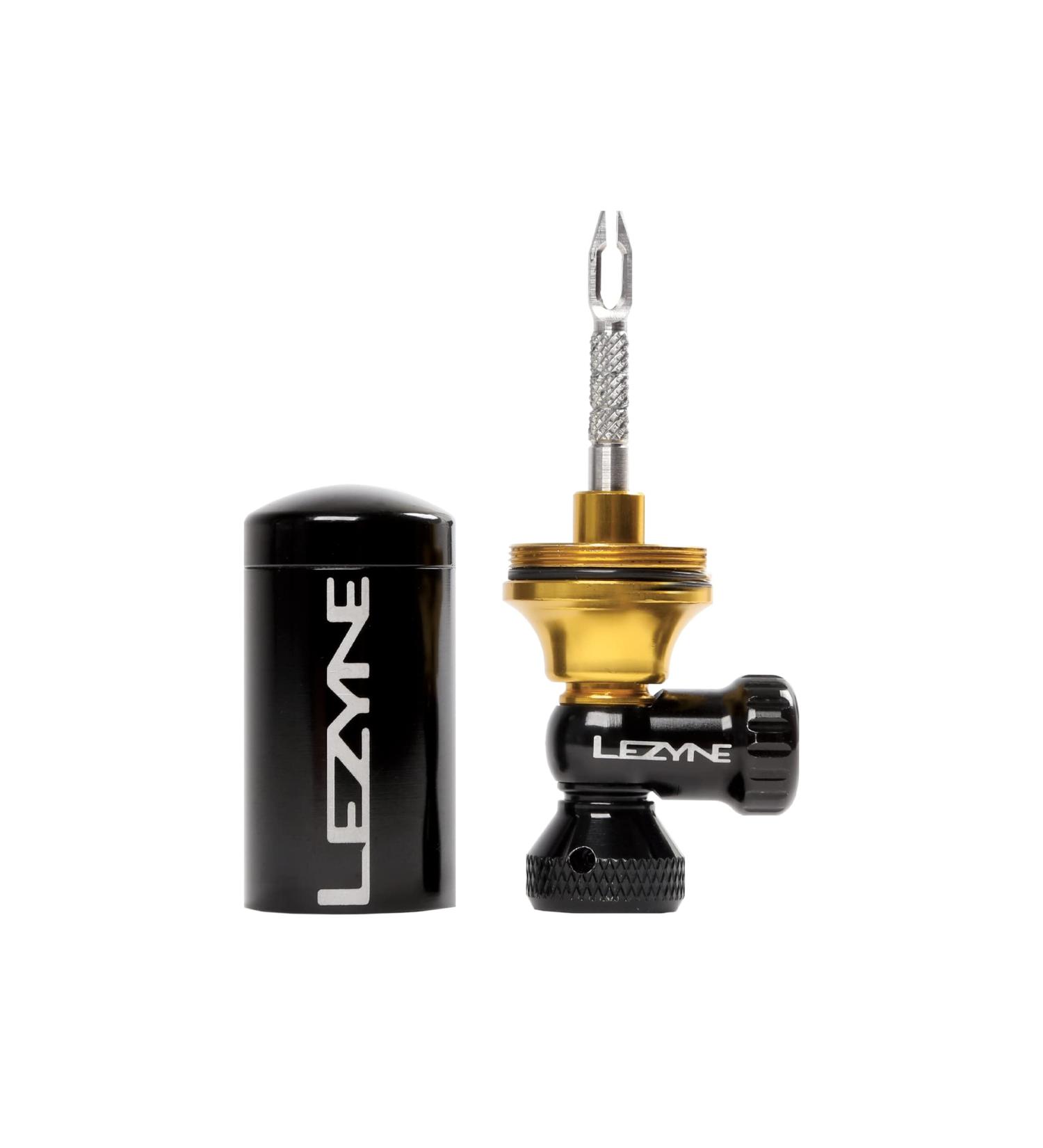 Lezyne Tubeless CO2 Blaster | Inflator & Repair Kit - Black/Gold for Road, Gravel, Mountain Bikes - Buy Online on GoSupps.com