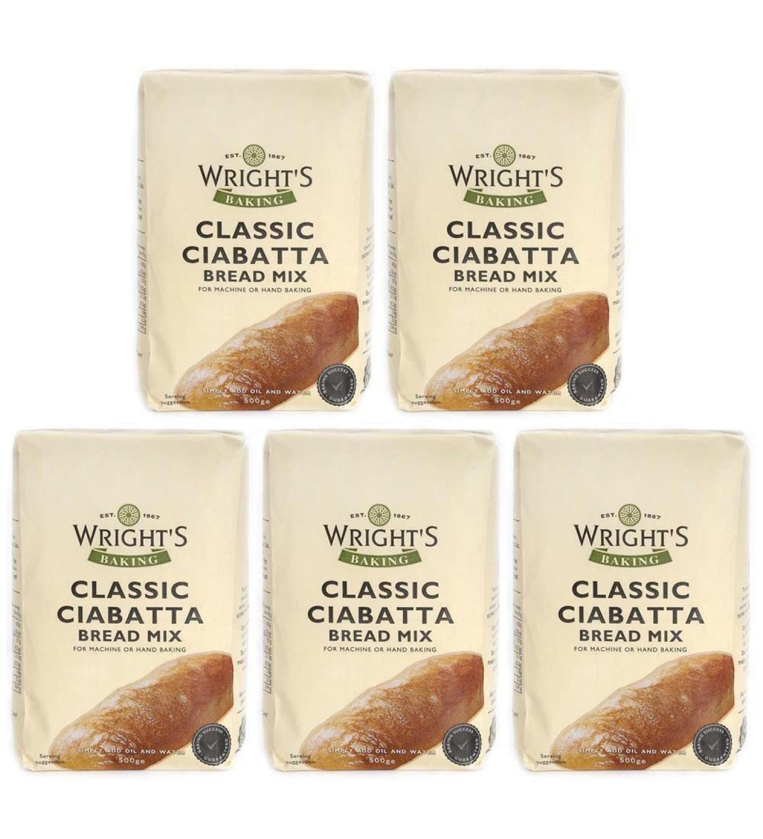 Wright's | Ciabatta Bread Mix 5X500g | Simply Add Oil and Water | It is delicious plain or as a base for your own ideas or ingredients | For Machine or Hand Baking | Suitable for Vegetarians - Buy Online on GoSupps.com