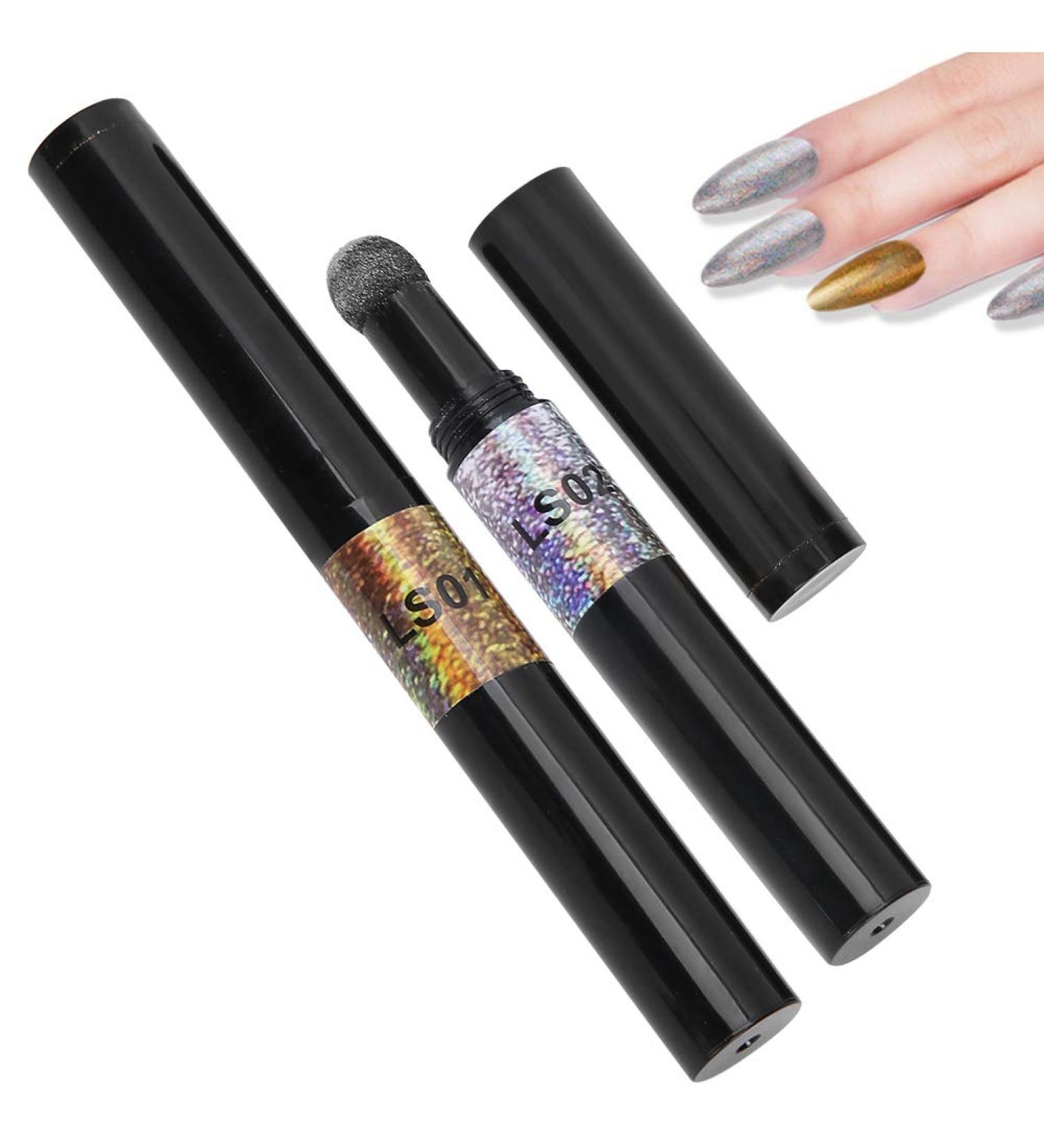 2 colors/set Chrome Air Cushion Nail Powder Pen Manicure Cushion Magic Pen Nail Glitter Mirror Powder Pen Manicure Tool for Home and Nail Salon - Buy Online on GoSupps.com