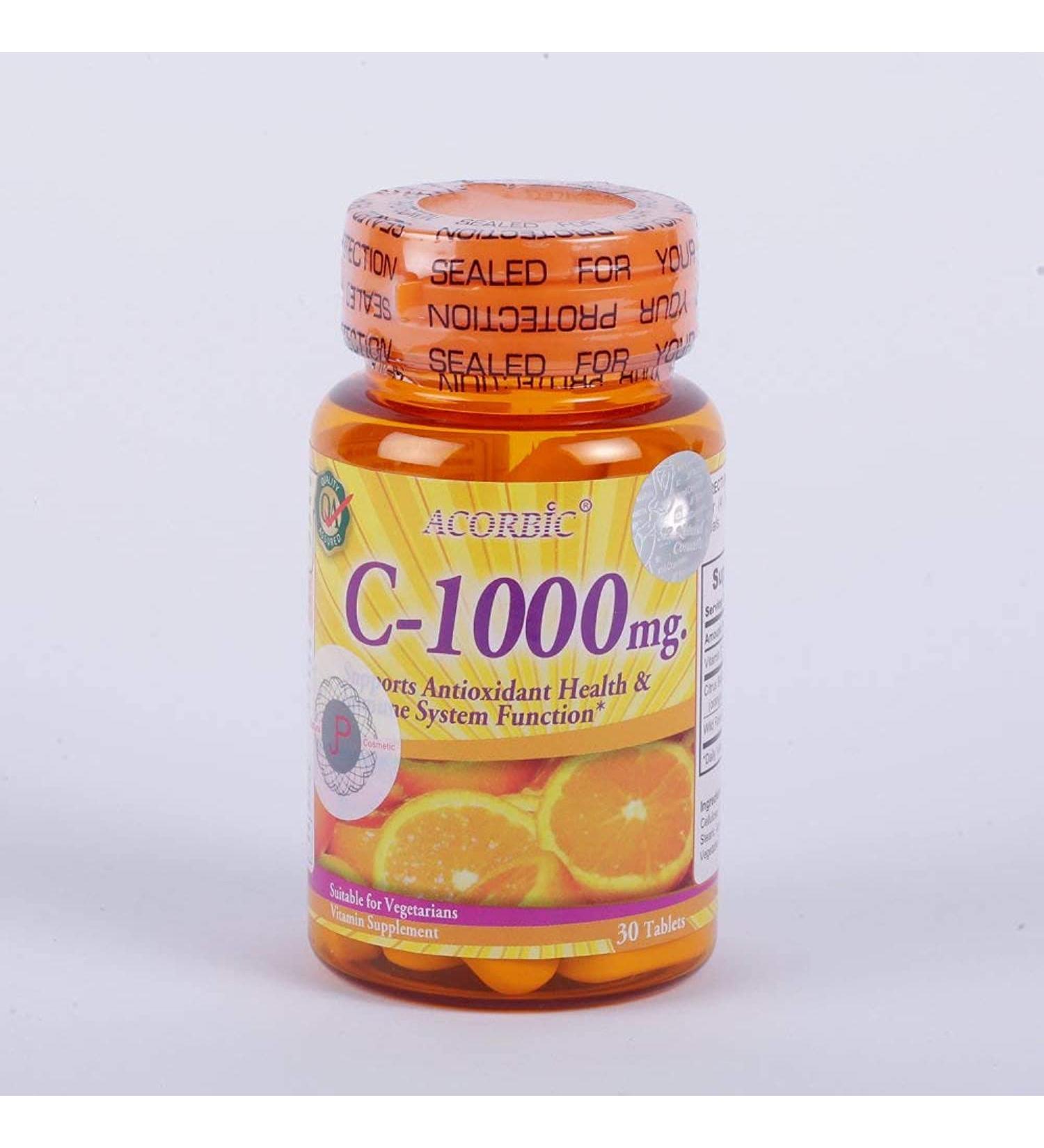 30 Pills Acorbic C 1000 Mg Vittamin C Supplement Bright Clear Faster Whitening Ascorbic Acid