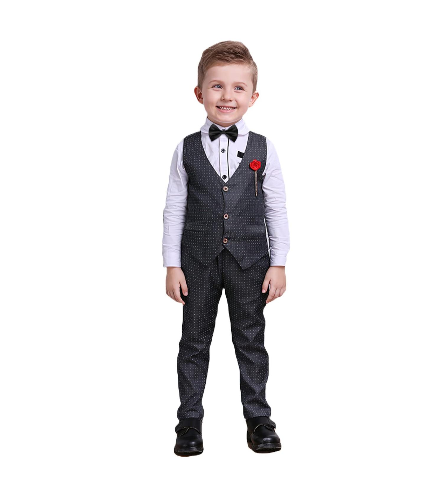 Nwada Boys 4pcs Gentleman Suits Set - Grey Wedding Outfit for Kids 5-6 Years - Buy Online on GoSupps.com