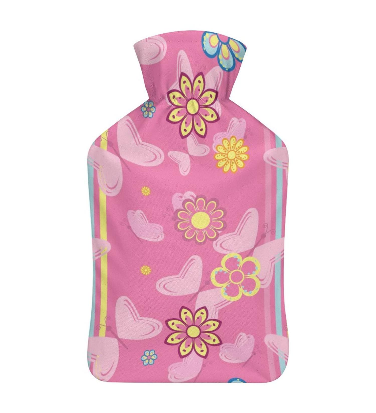 Pink Butterfly Hot Water Bottle with Plush Cover - Ideal Hand Warmer for Adults & Children | 26.5x15.3cm - Buy Online on GoSupps.com