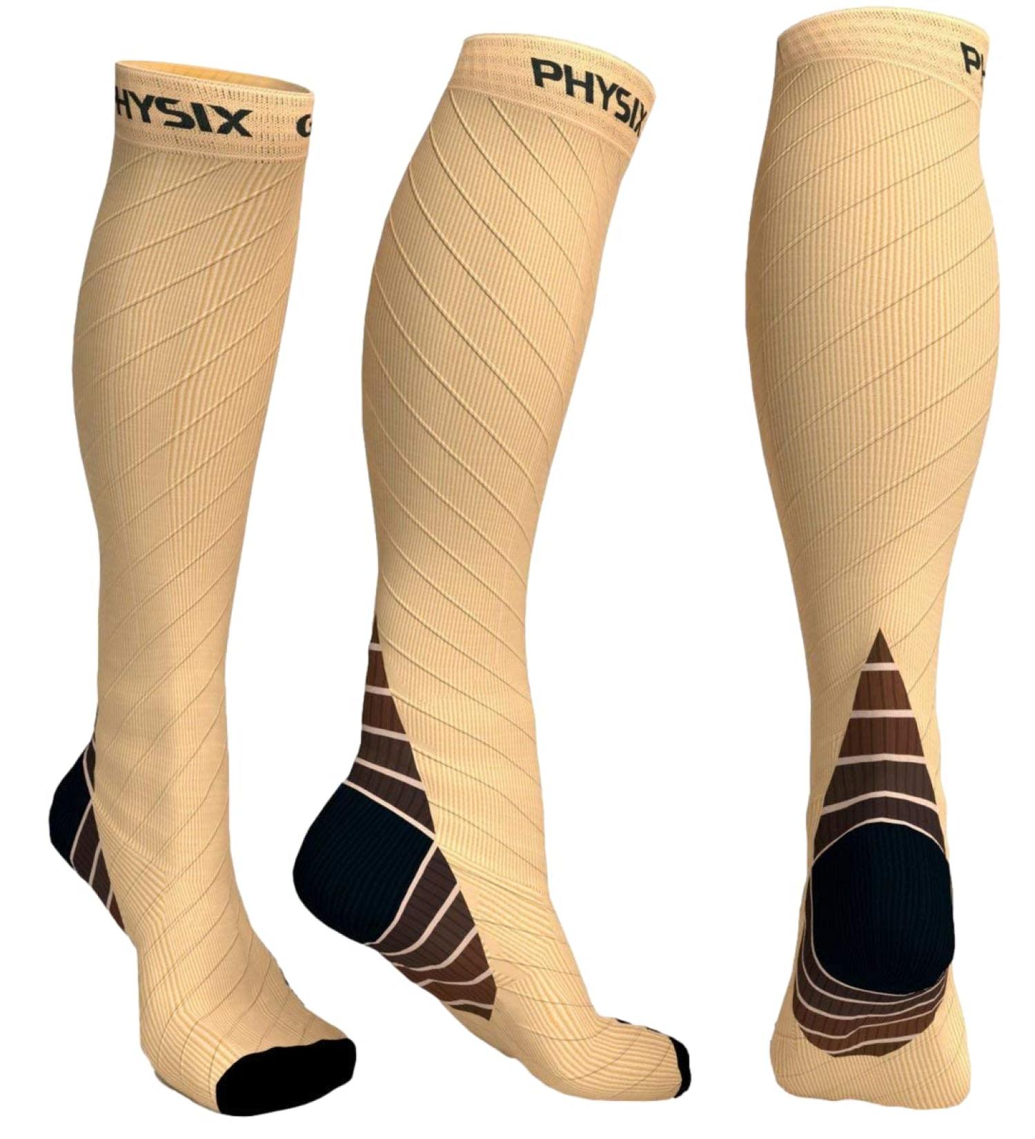Physix Gear Compression Socks (20-30 mmHg) - Graduated Athletic Fit for Men & Women - Boost Stamina and Recovery - L-XL Nude - Buy Online on GoSupps.com