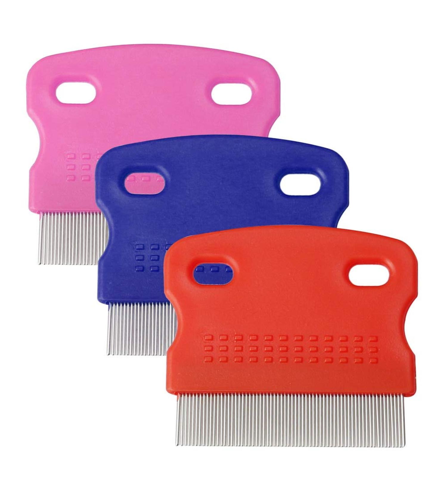 Pack of 3 Flea Combs for Dogs & Cats | Stainless Steel Grooming Combs with Handle | Effective Flea and Stain Remover - Buy Online on GoSupps.com