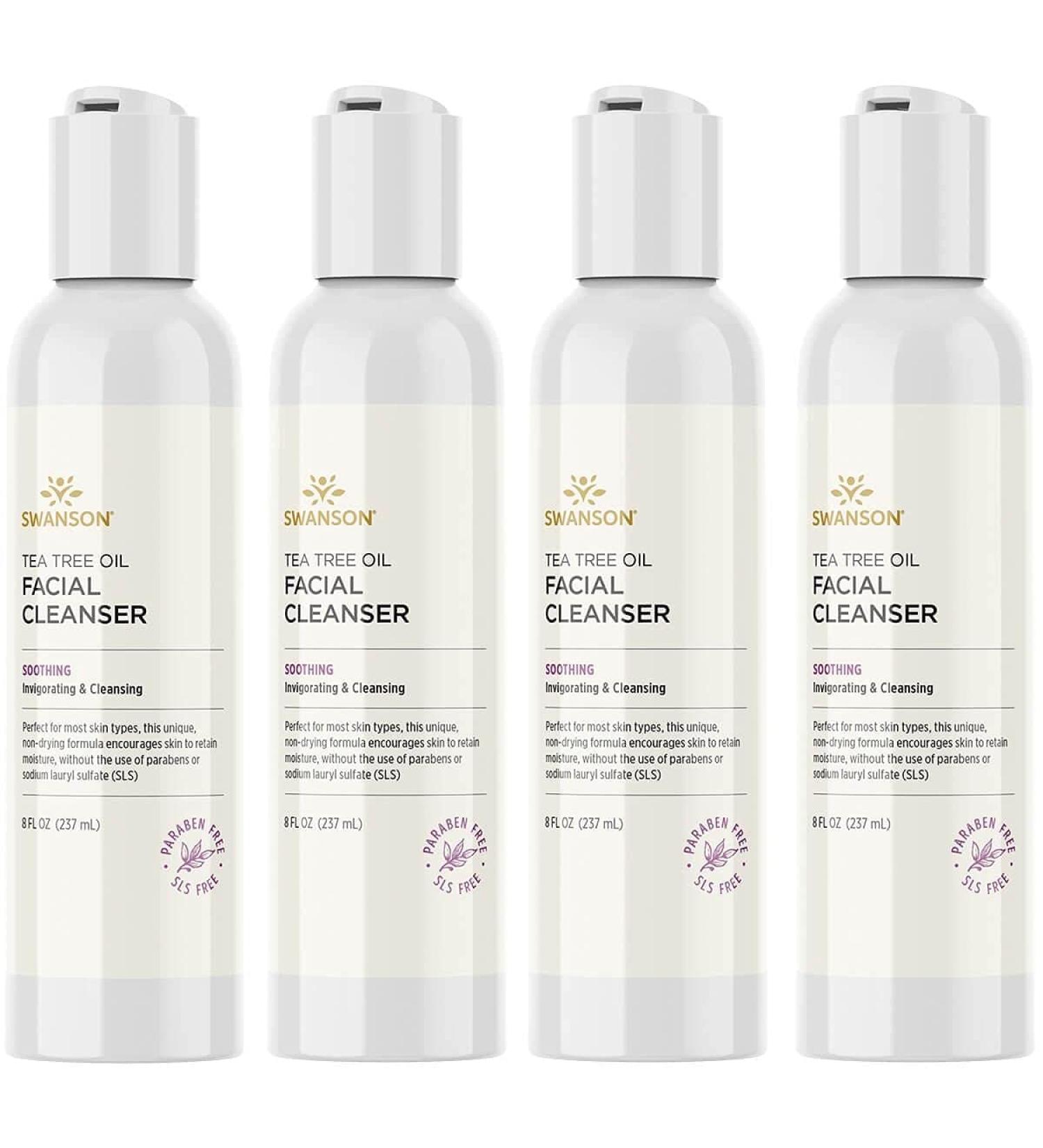 Swanson Tea Tree Oil Facial Cleanser 8 fl oz (4 Pack) - Purify & Refresh Your Skin | International Shipping Available - Buy Online on GoSupps.com