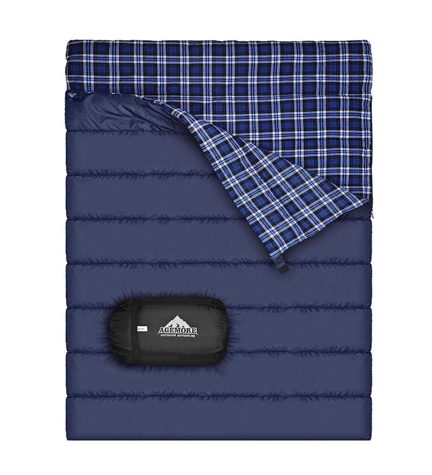Cotton Flannel Double Sleeping Bag for Camping, Backpacking, or Hiking - Queen Size 2 Person Waterproof Sleeping Bag for Adults or Teens - Lightweight & Waterproof - Blue - Buy Online on GoSupps.com