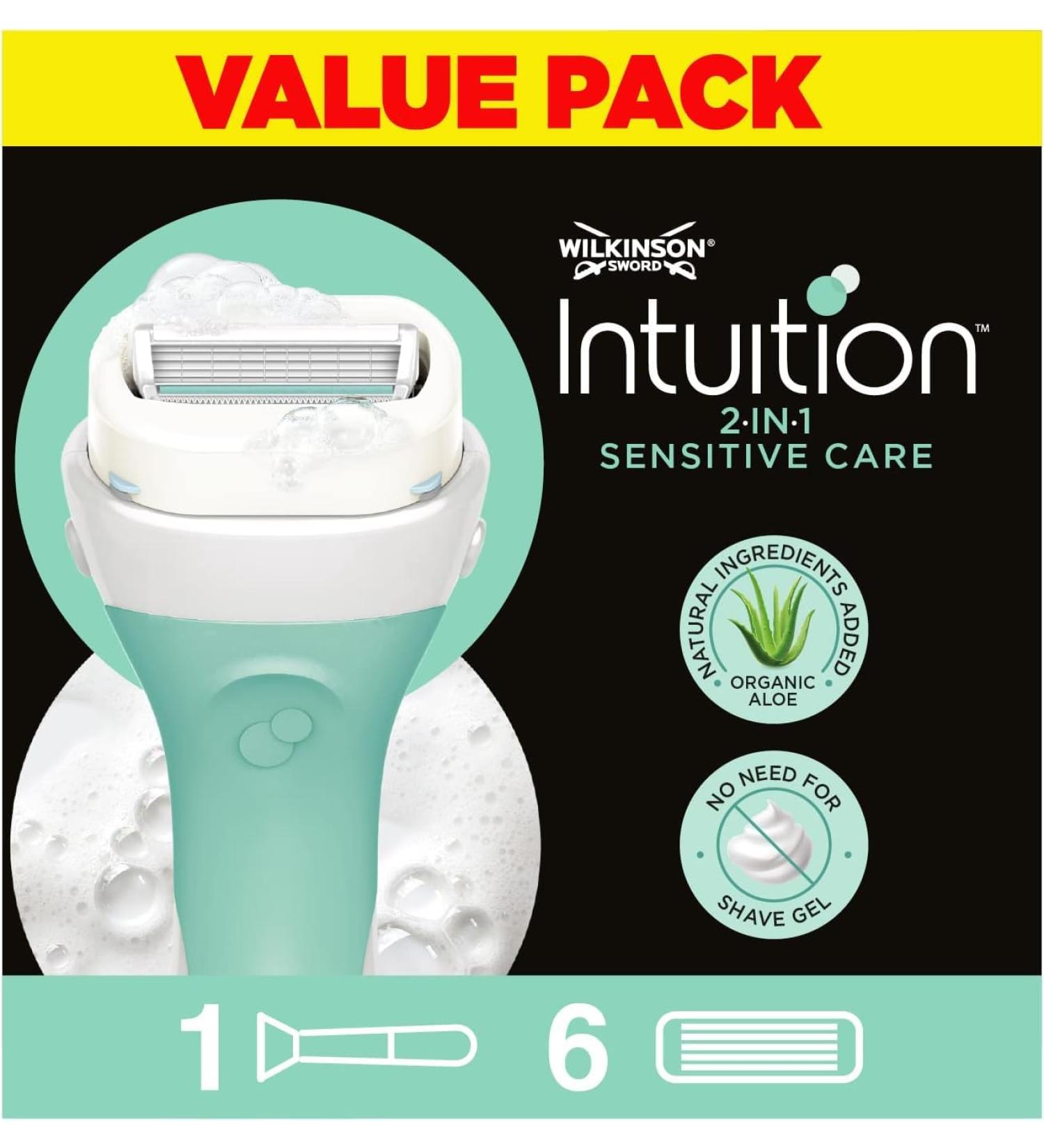 WILKINSON SWORD Intuition Sensitive Care Blades for Women - Razor Handle + 6 Refills | No Shave Gel Needed - Buy Online on GoSupps.com