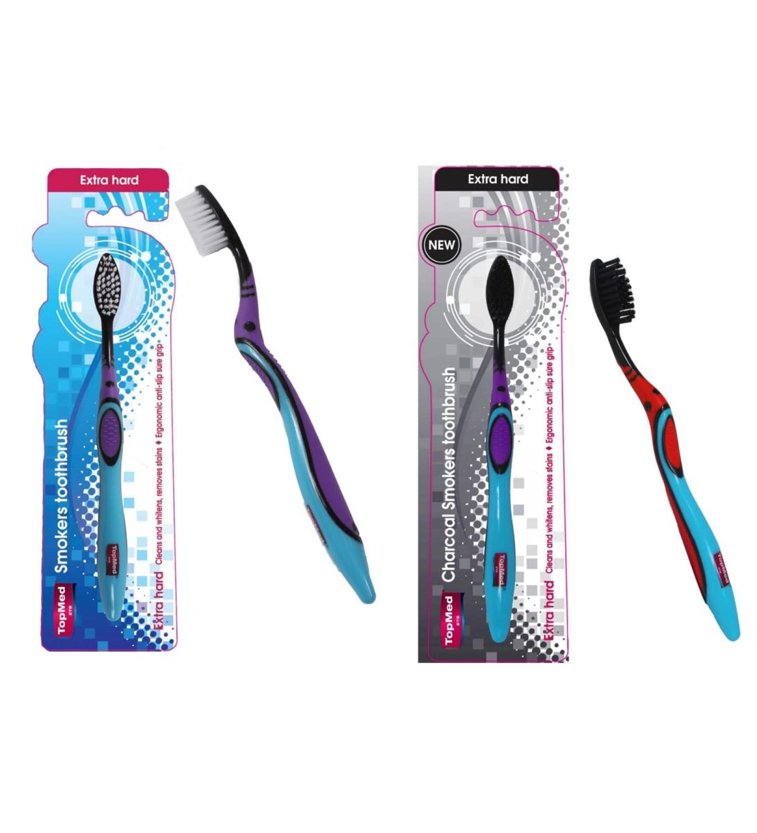 Top Med ETS Smokers Toothbrush Extra Hard & Charcoal Toothbrush - 2 Count | Ideal for Smokers & Oral Care - Buy Online on GoSupps.com