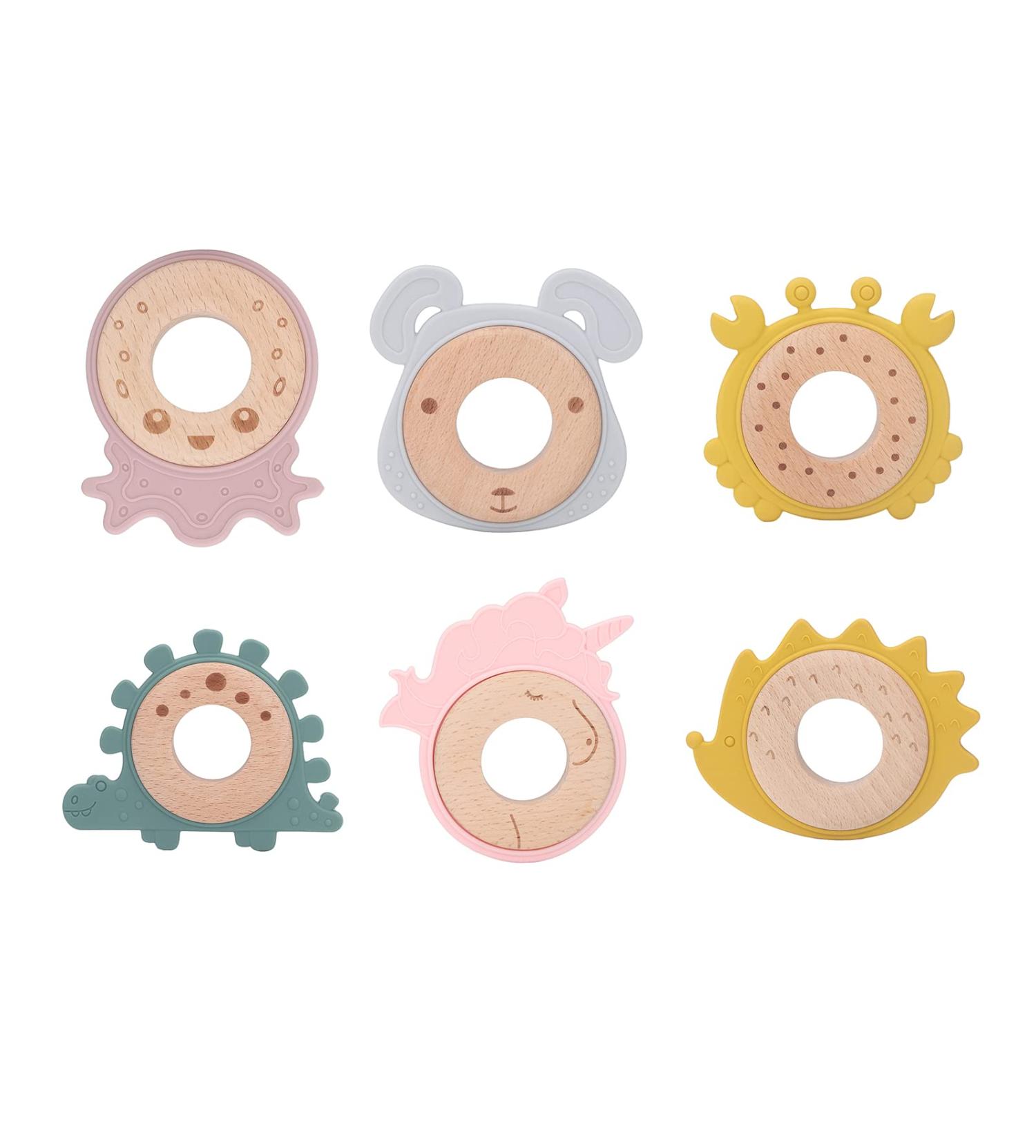 RvSky Baby Chewing Ring - Wooden & Silicone Teething Ring for Newborns (Dog Shape) | Safe Soothing Relief for Teething Babies - Buy Online on GoSupps.com
