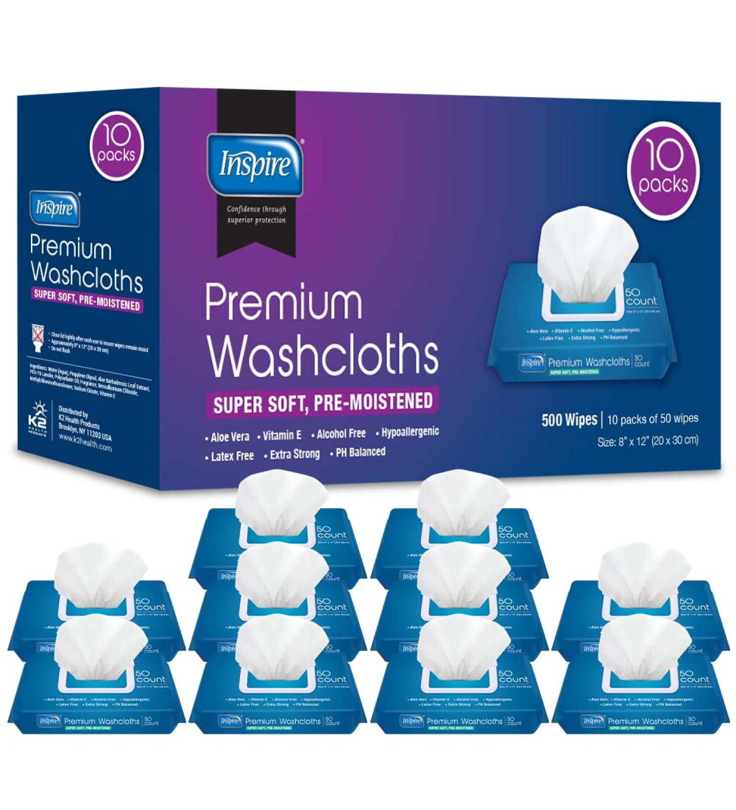 Inspire Adult Wet Wipes | Adult Wash Cloths for Incontinence | Elderly Cleansing Wipes 500CT - Buy Online on GoSupps.com